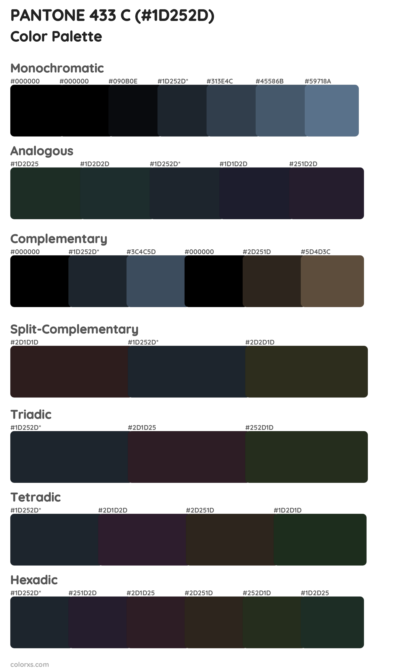 PANTONE 433 C Color Scheme Palettes