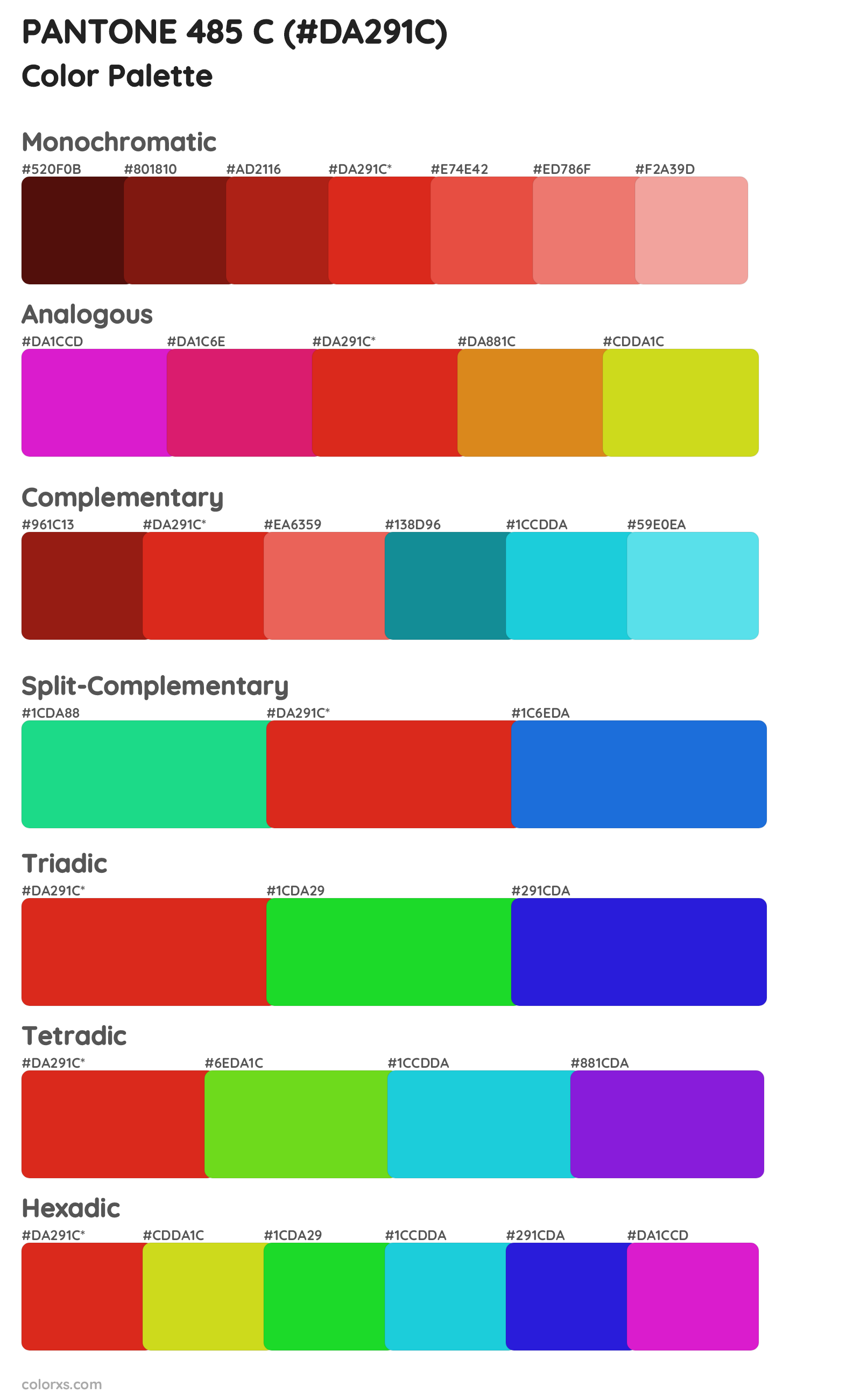 PANTONE 485 C Color Scheme Palettes