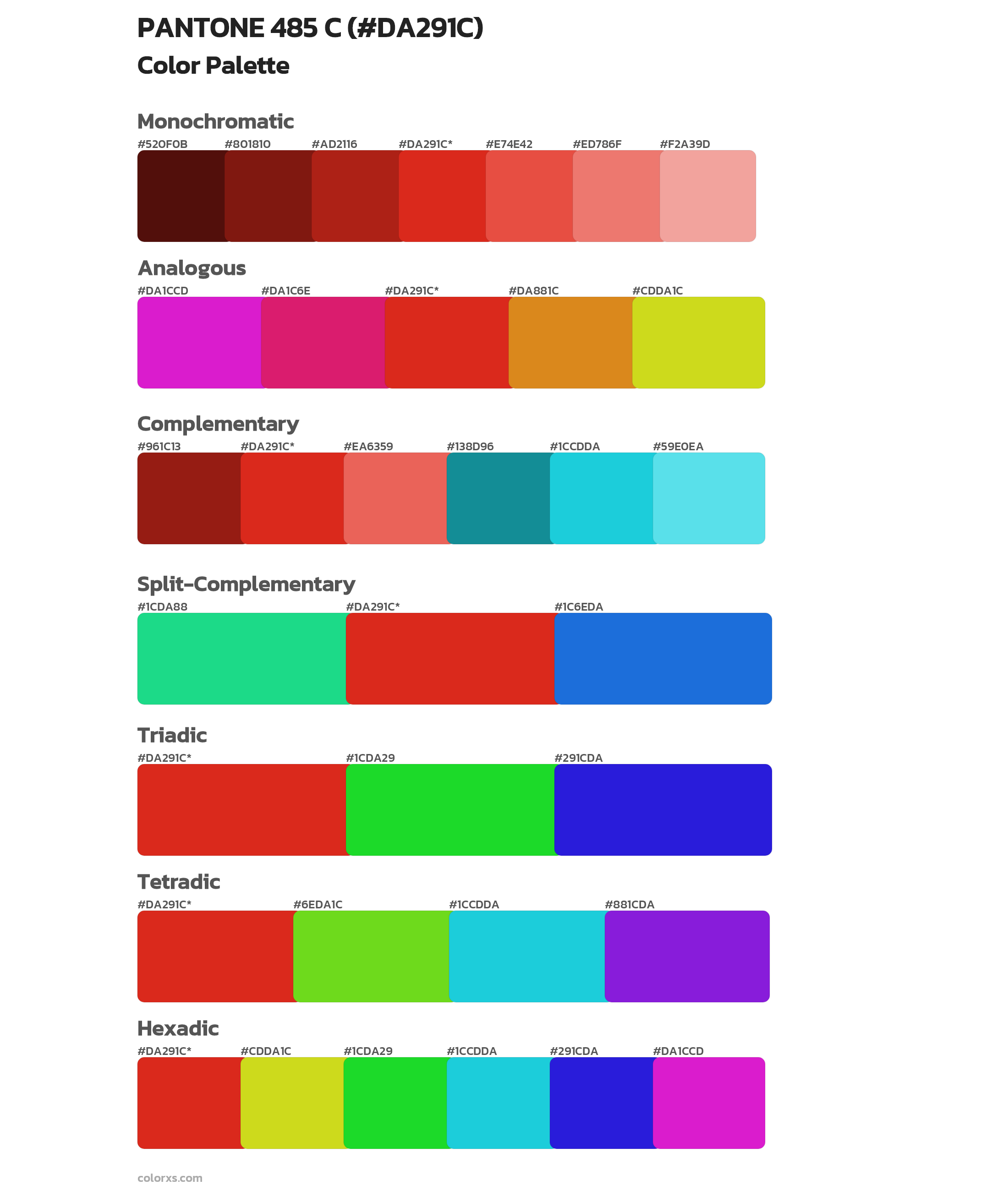 PANTONE 485 C Color Scheme Palettes