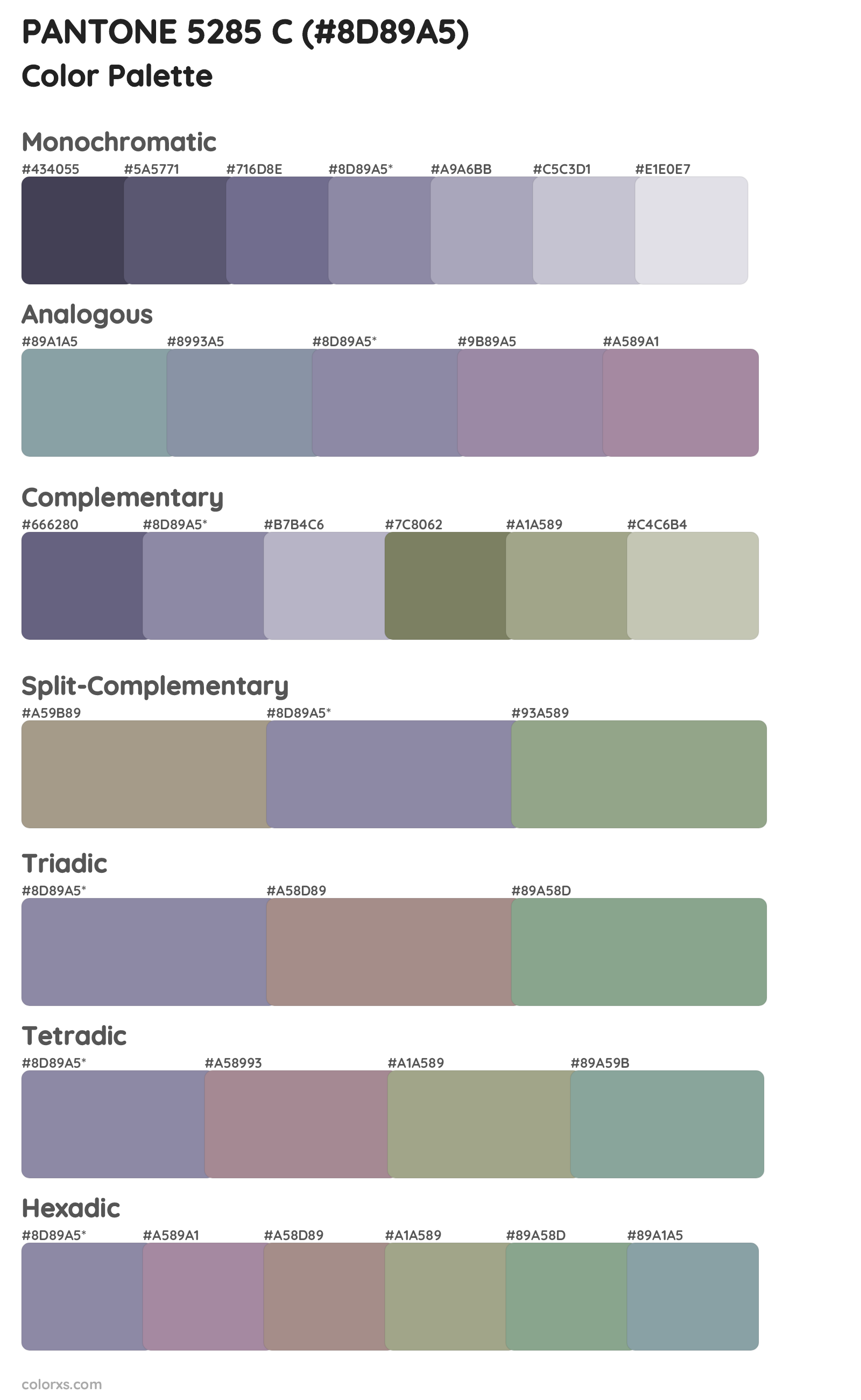 PANTONE 5285 C Color Scheme Palettes
