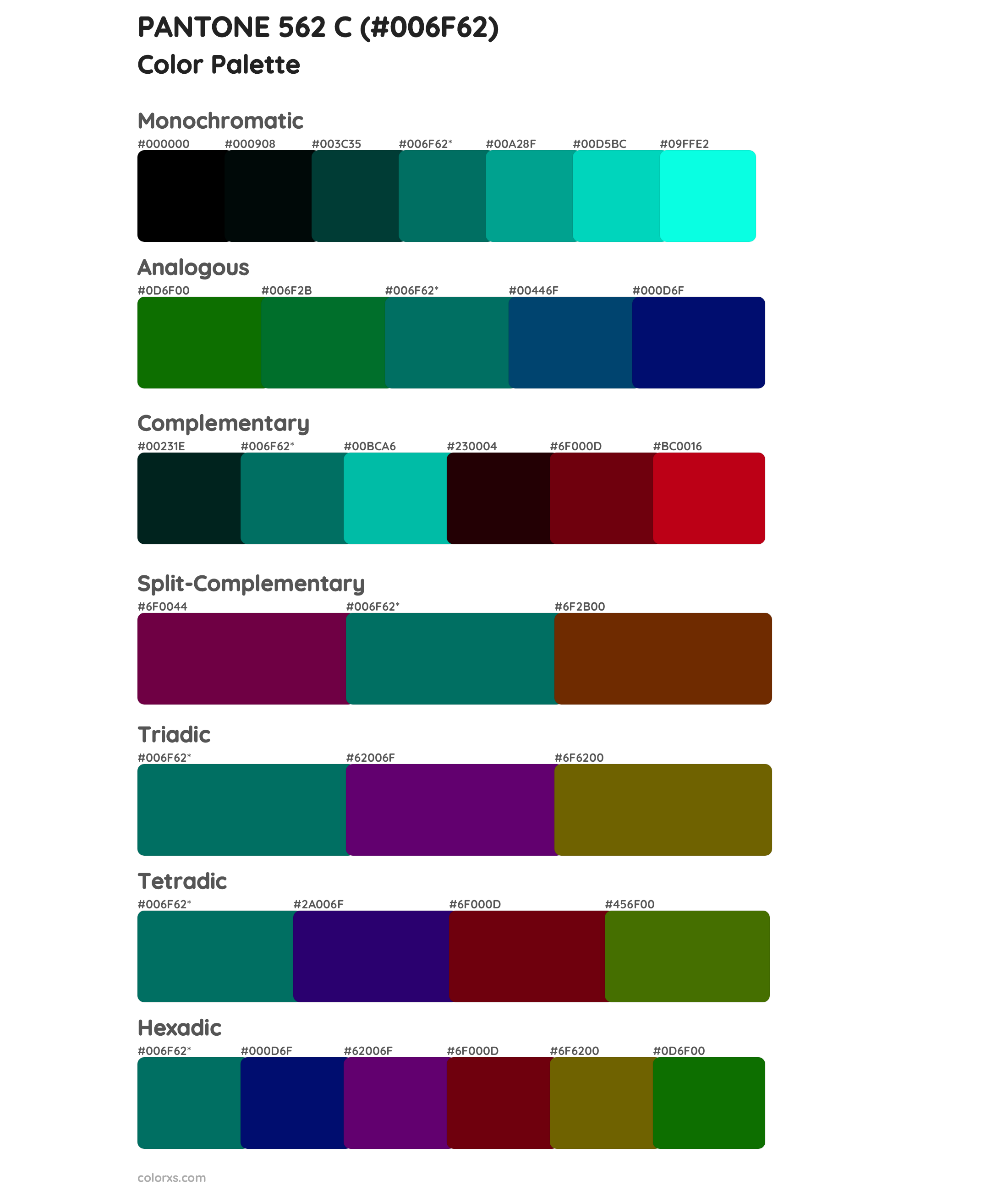 PANTONE 562 C Color Scheme Palettes