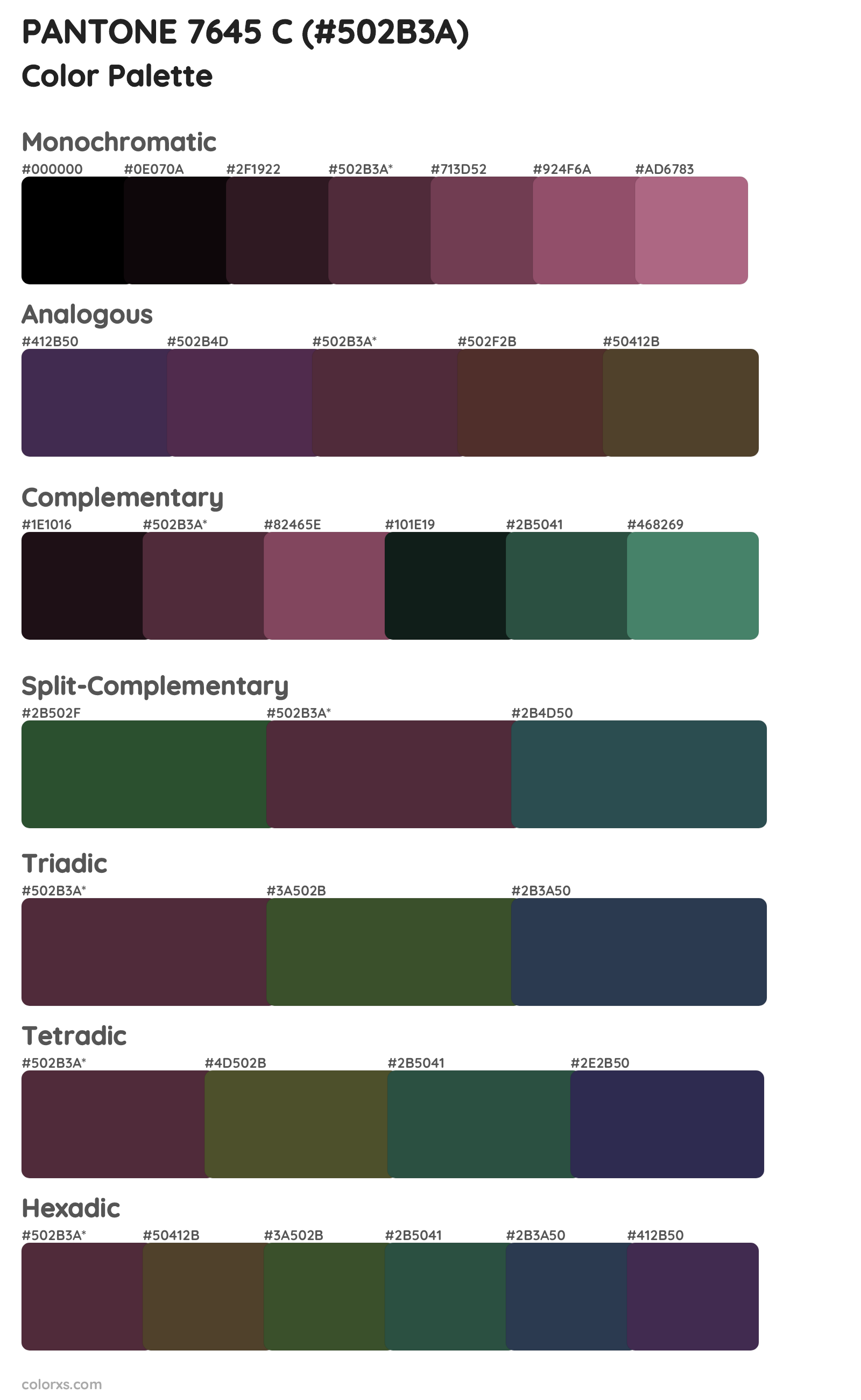 PANTONE 7645 C Color Scheme Palettes