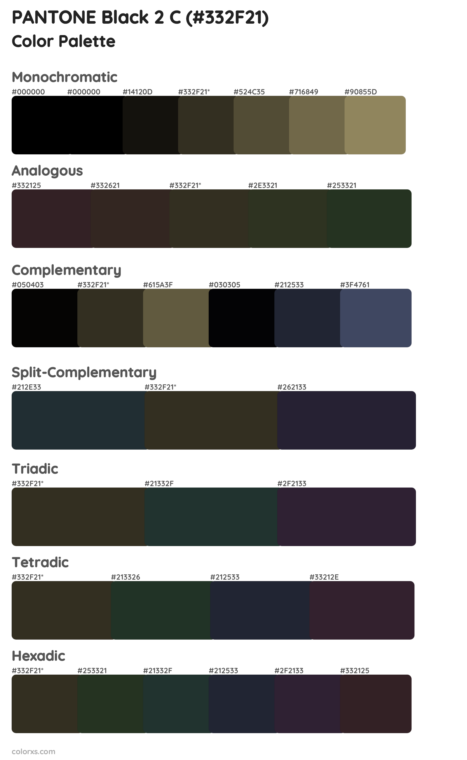 PANTONE Black 2 C Color Scheme Palettes