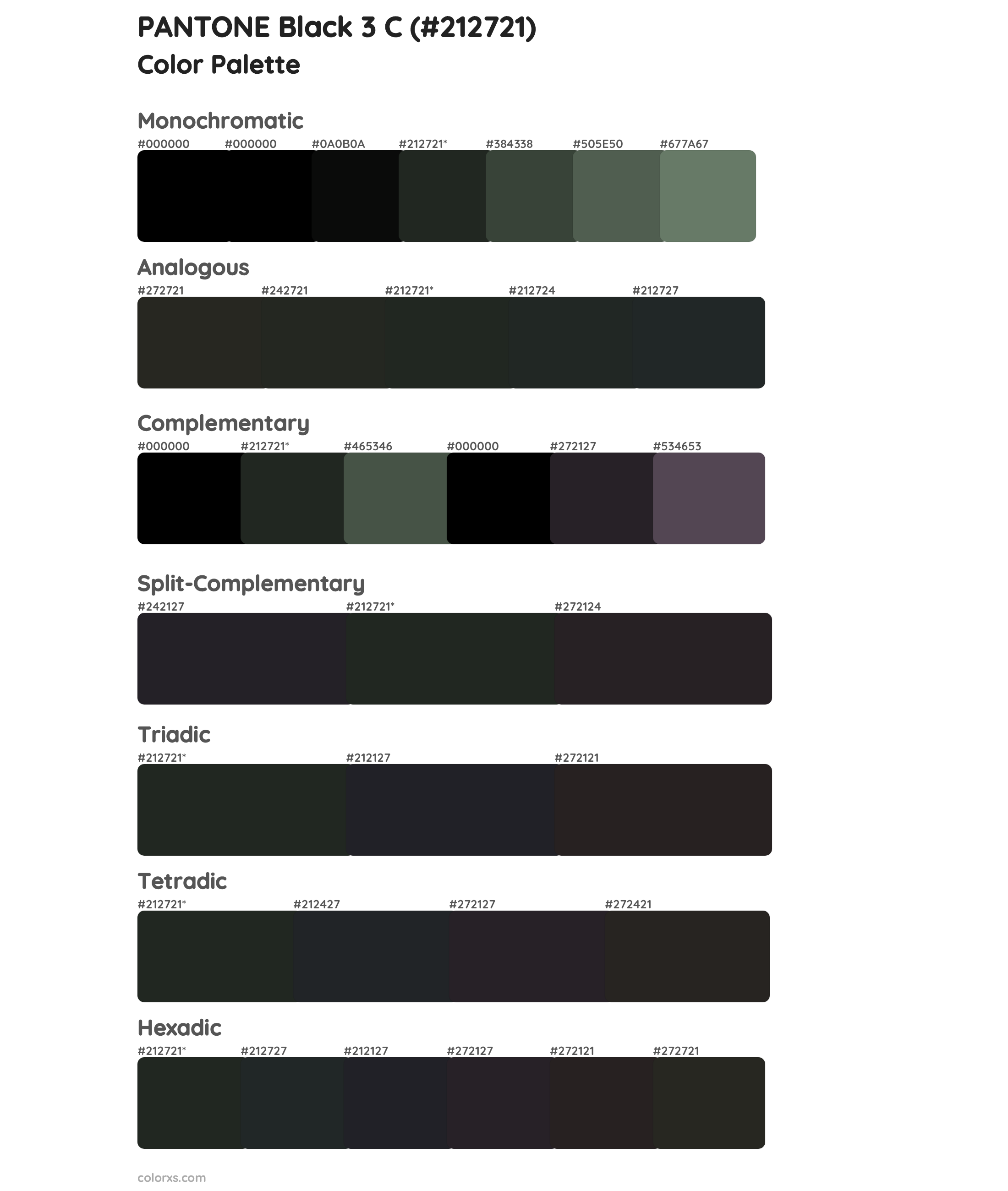 PANTONE Black 3 C Color Scheme Palettes