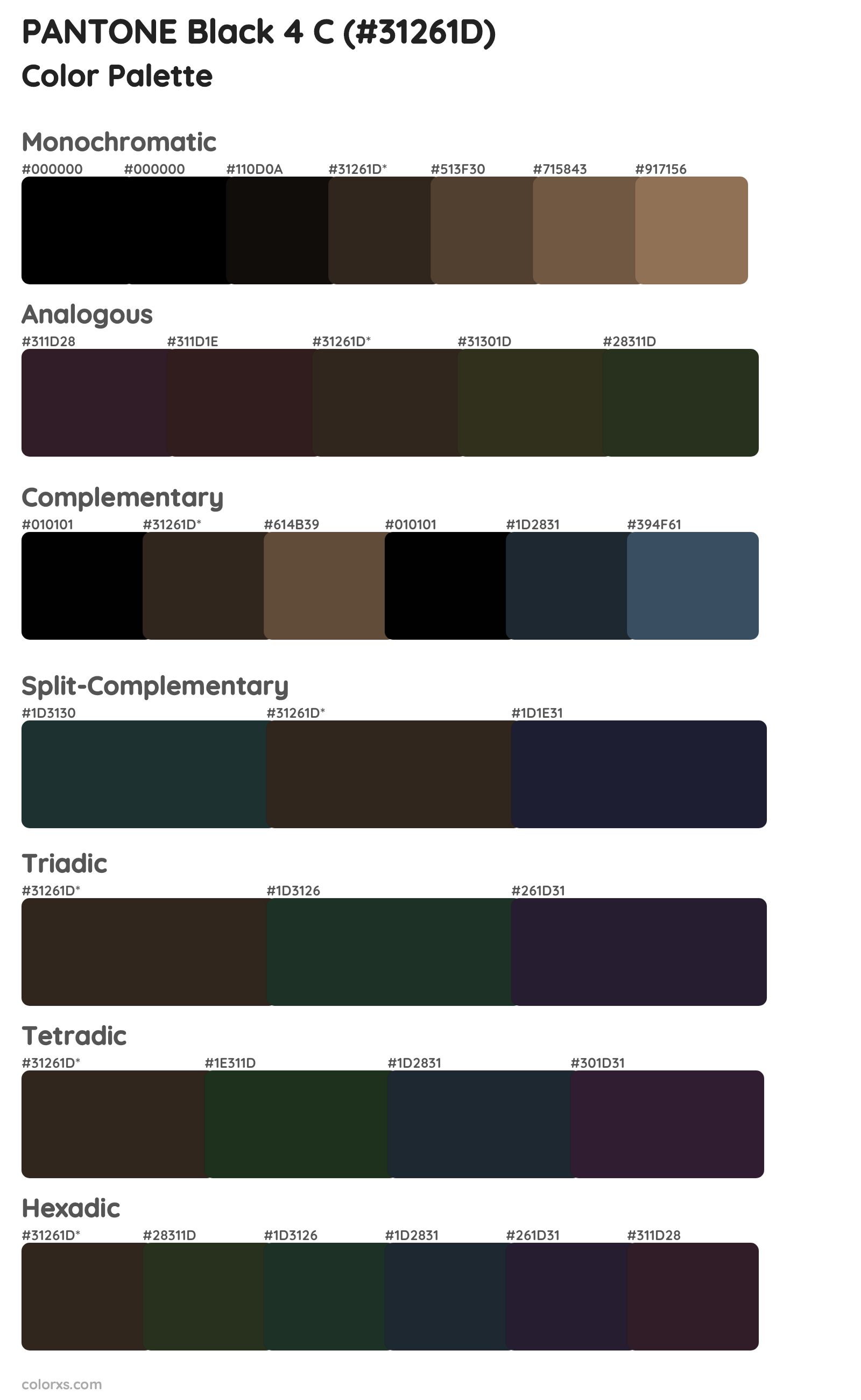 PANTONE Black 4 C Color Scheme Palettes
