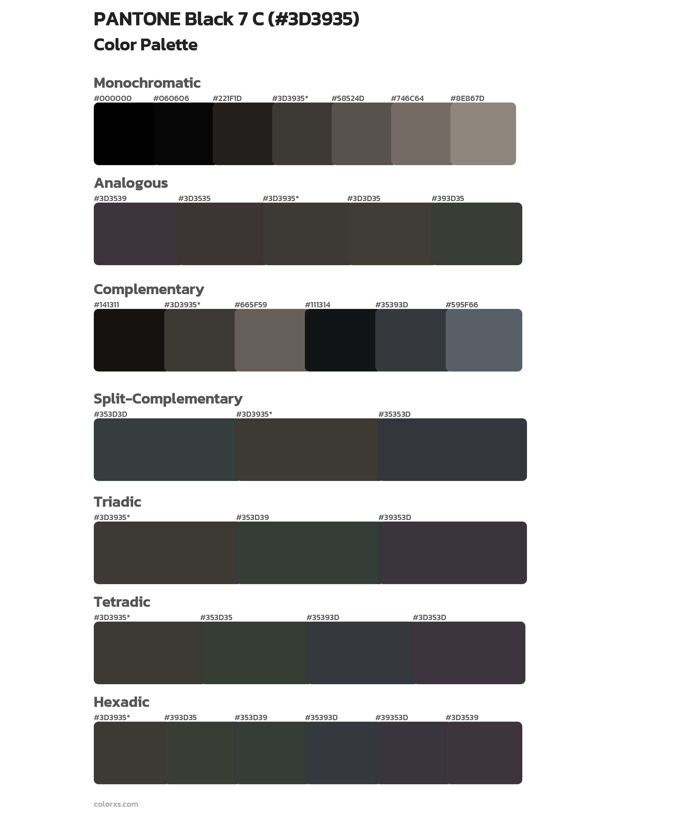 PANTONE Black 7 C Color Scheme Palettes