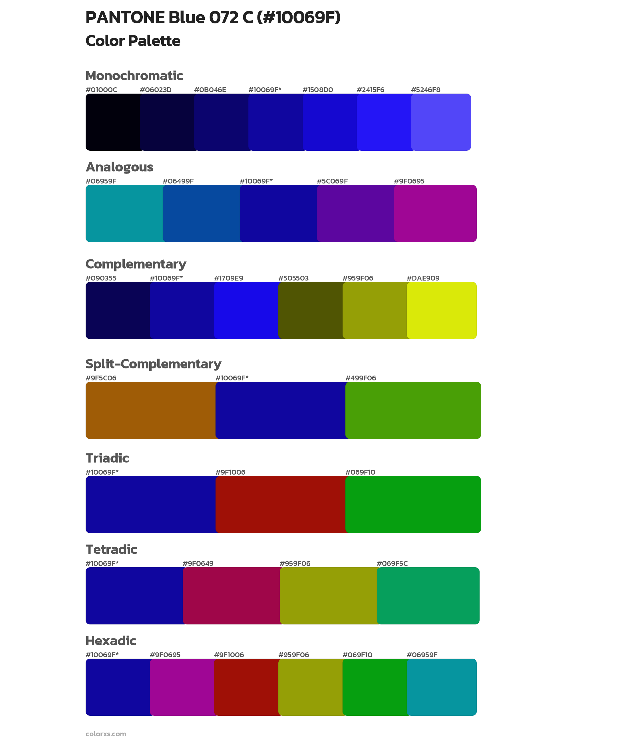 PANTONE Blue 072 C Color Scheme Palettes