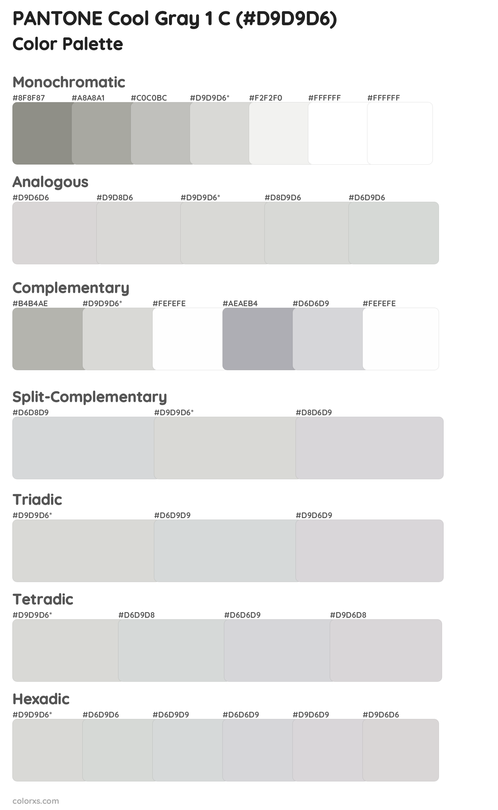 PANTONE Cool Gray 1 C Color Scheme Palettes