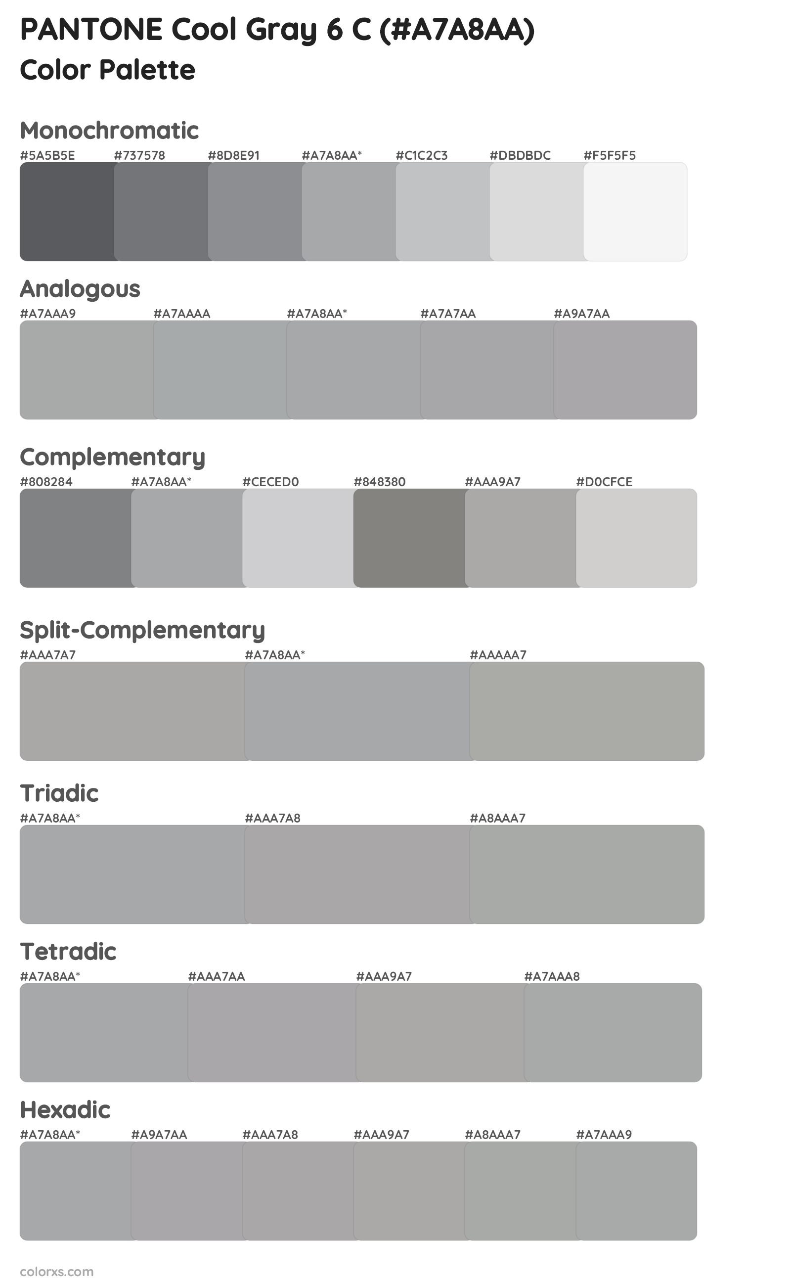 PANTONE Cool Gray 6 C Color Scheme Palettes