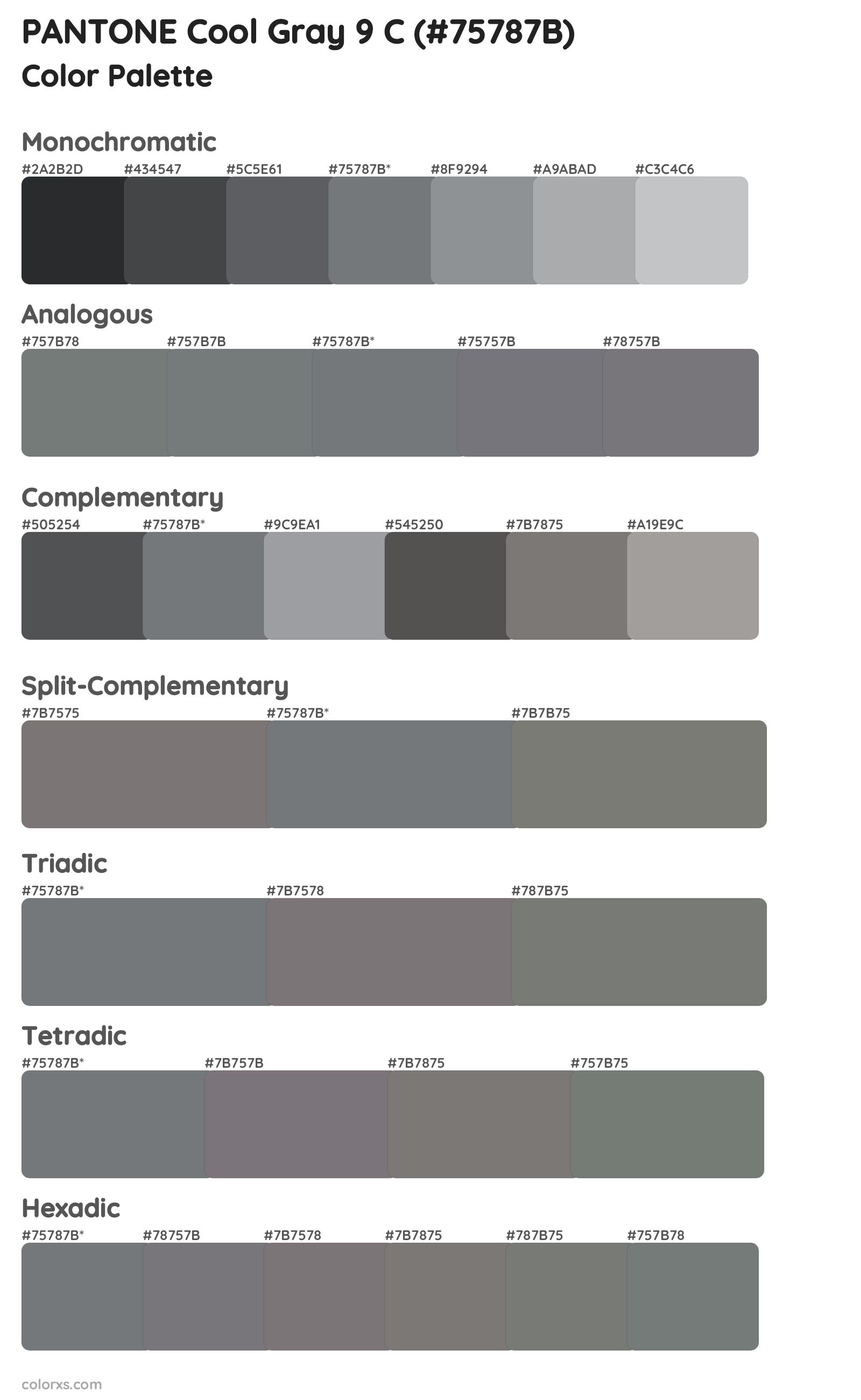PANTONE Cool Gray 9 C Color Scheme Palettes