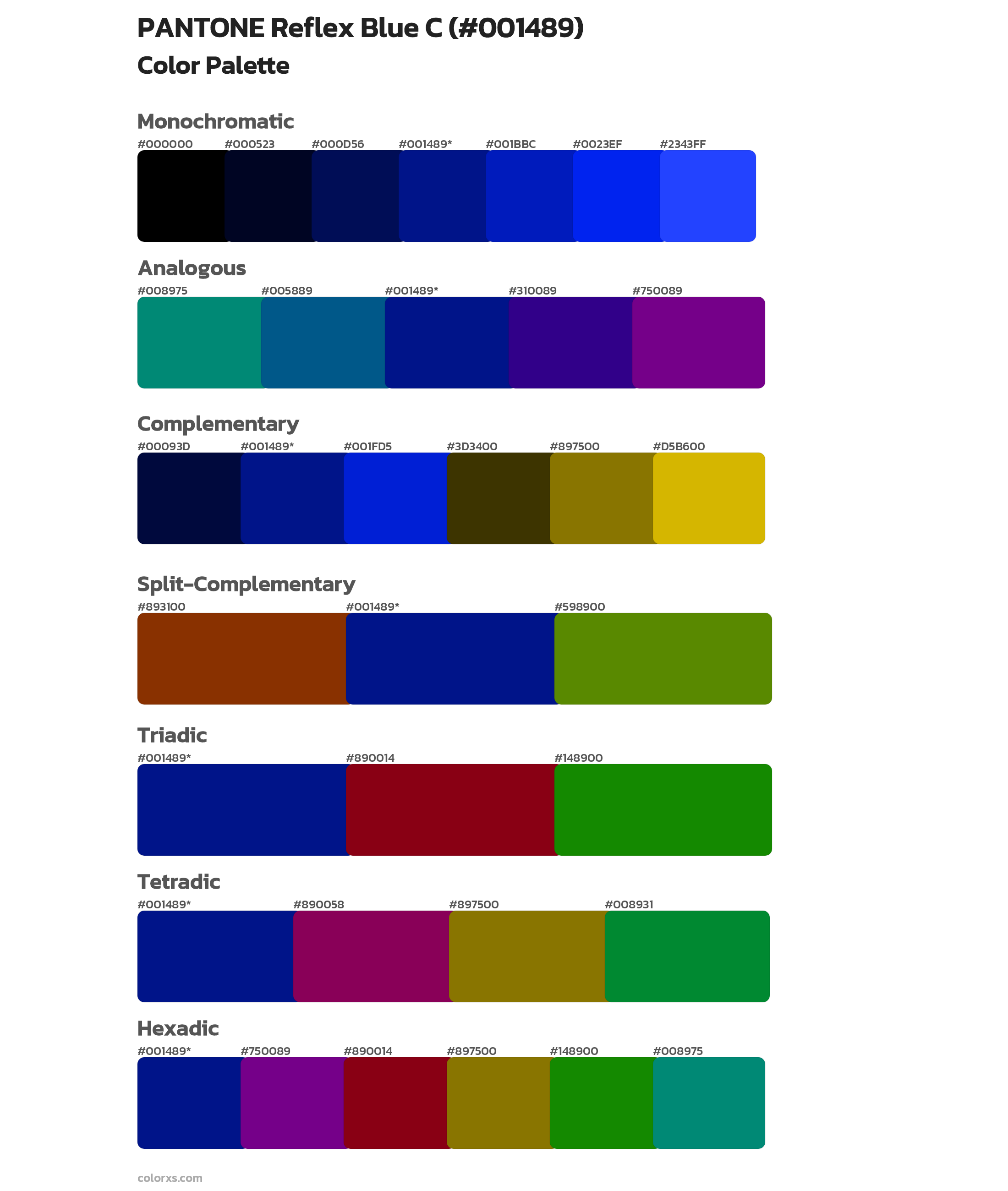 PANTONE Reflex Blue C Color Scheme Palettes