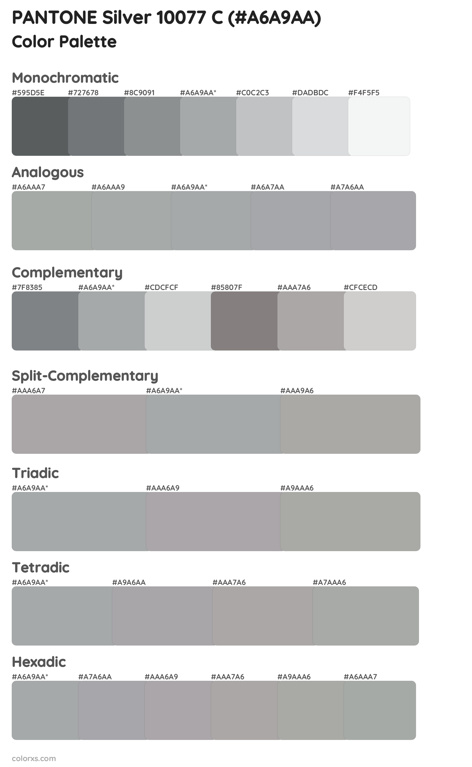 PANTONE Silver 10077 C Color Scheme Palettes