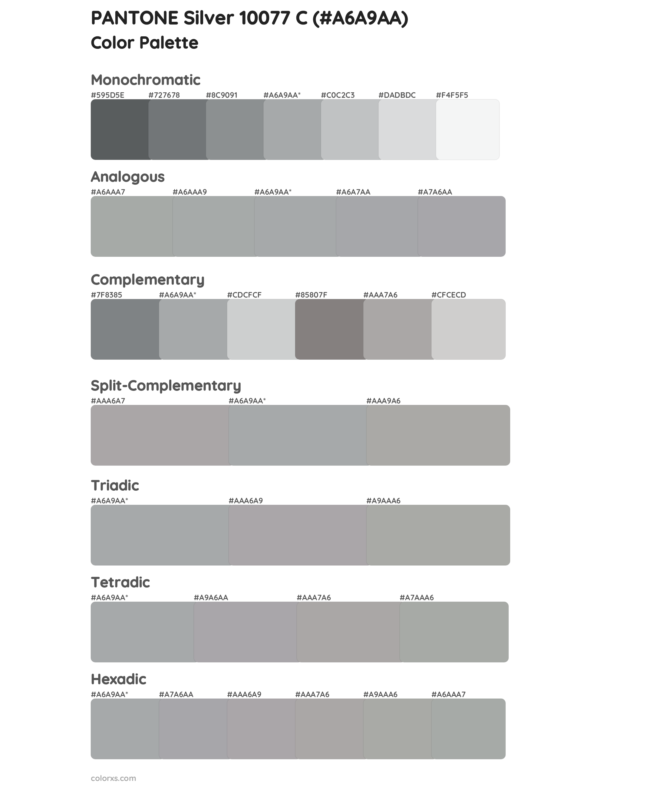 PANTONE Silver 10077 C Color Scheme Palettes