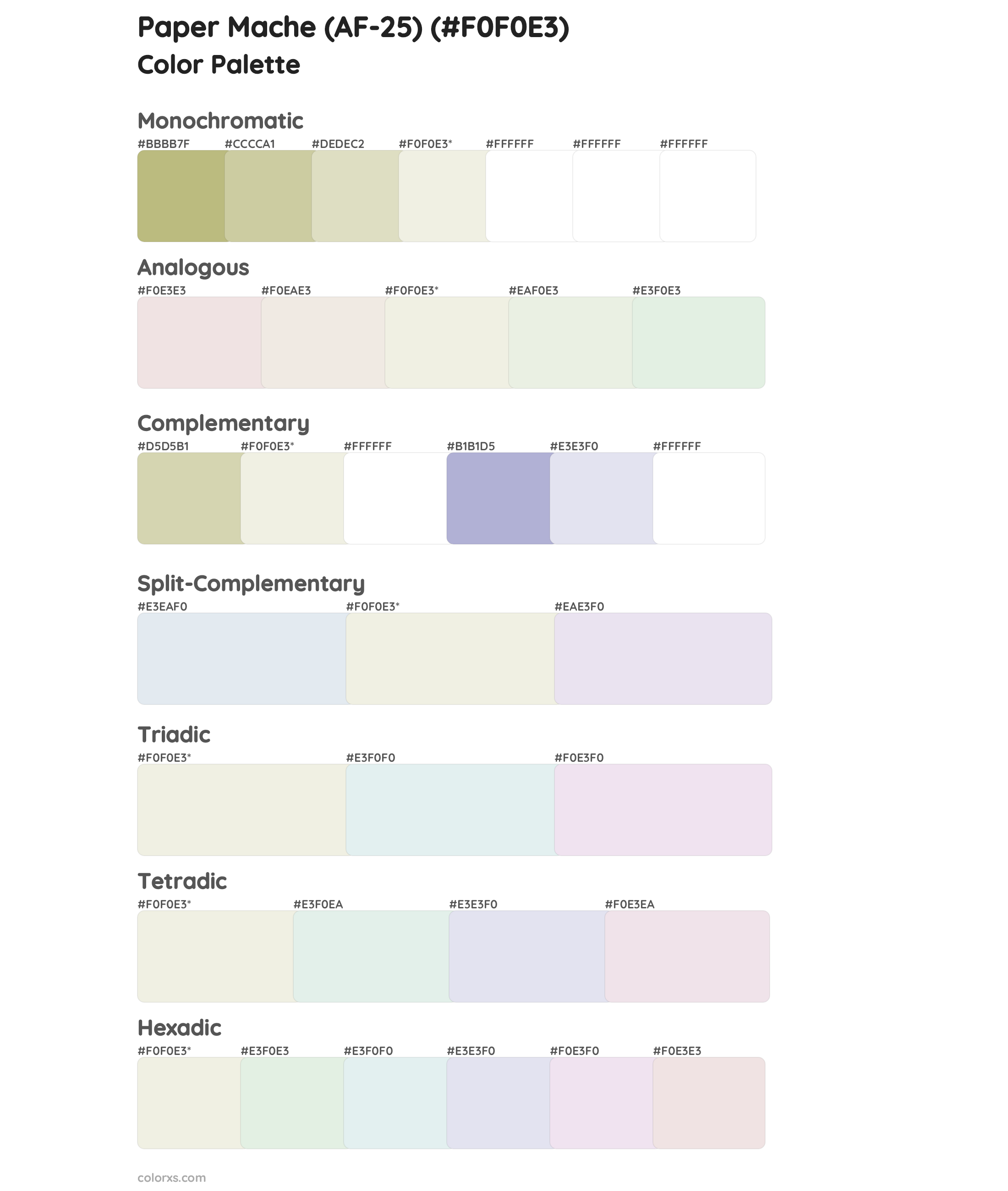 Paper Mache (AF-25) Color Scheme Palettes