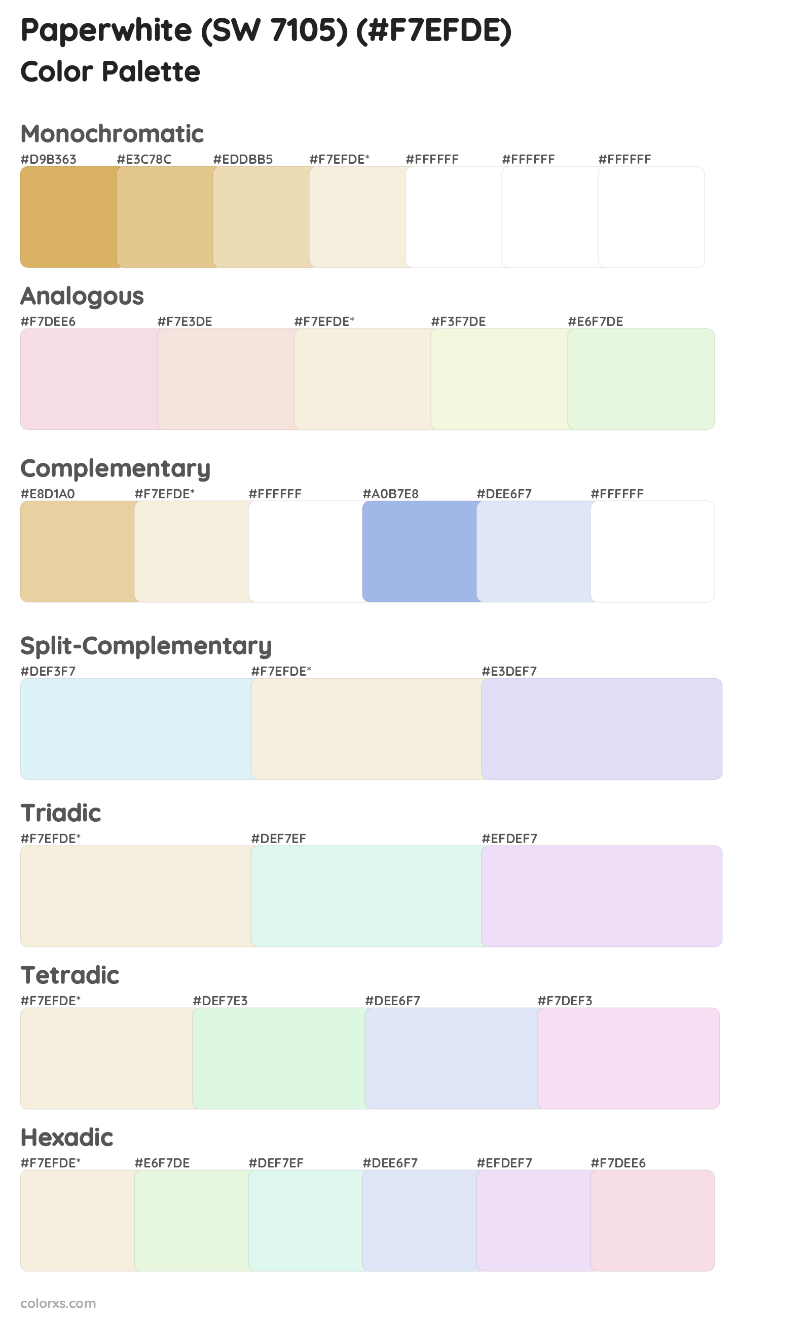 Paperwhite (SW 7105) Color Scheme Palettes