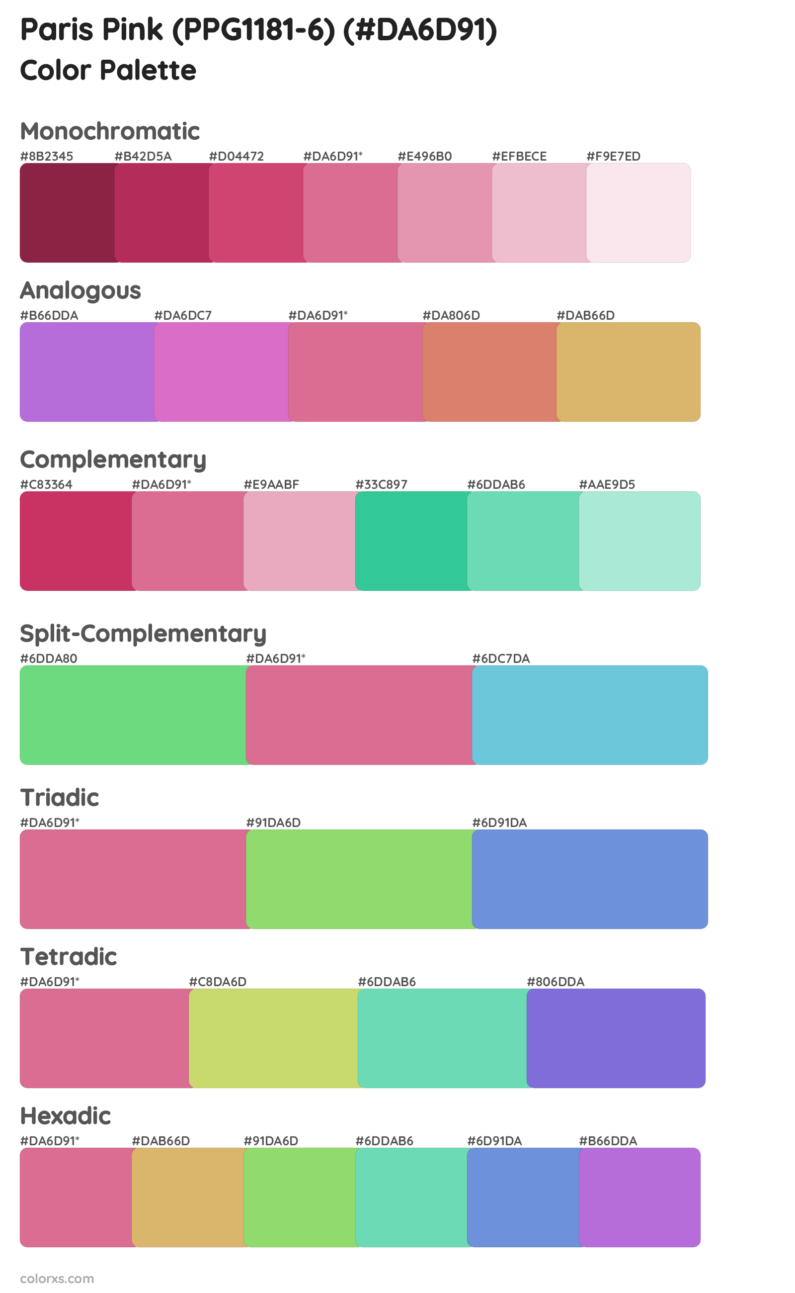 Paris Pink (PPG1181-6) Color Scheme Palettes