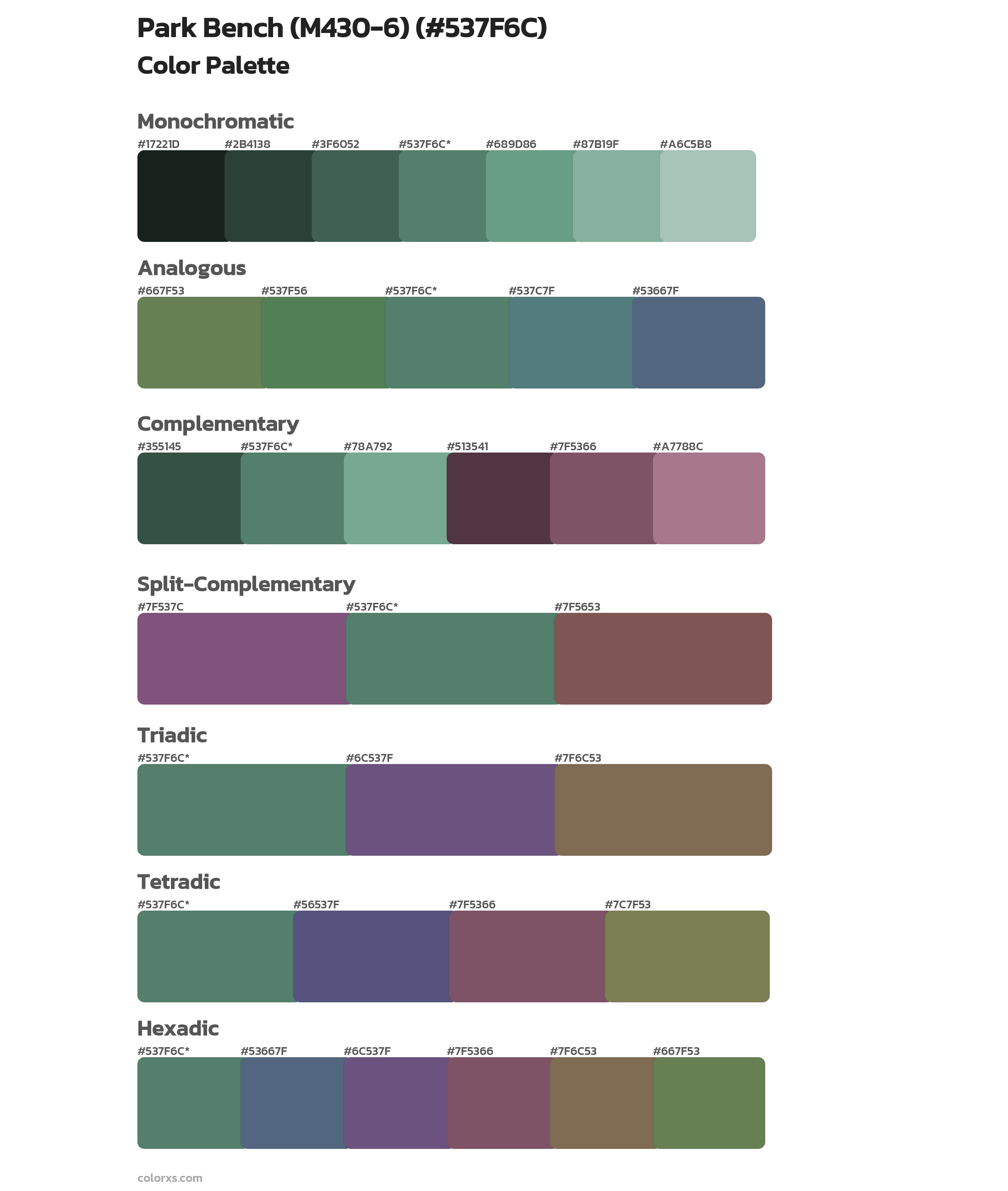 Park Bench (M430-6) Color Scheme Palettes