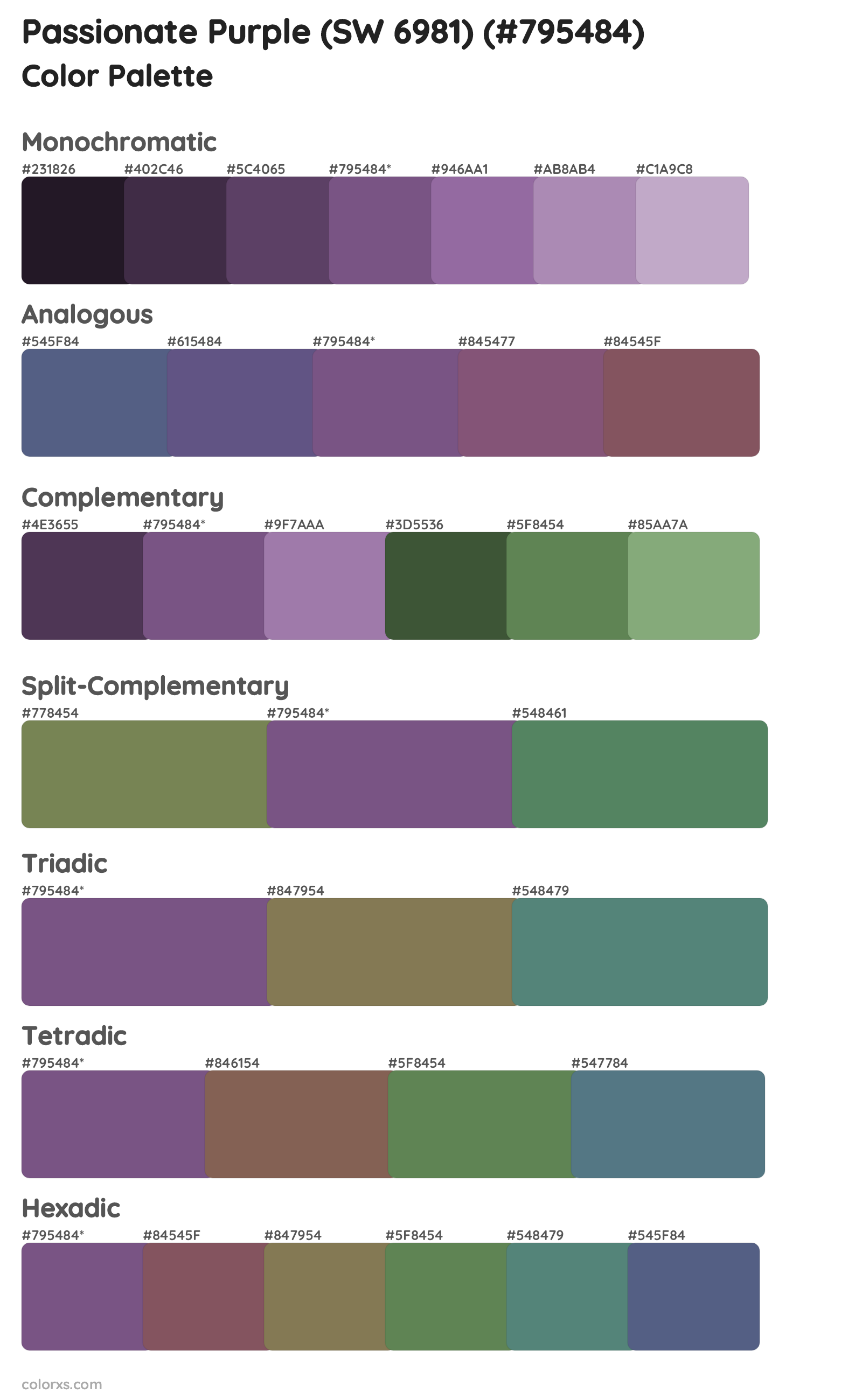 Passionate Purple (SW 6981) Color Scheme Palettes