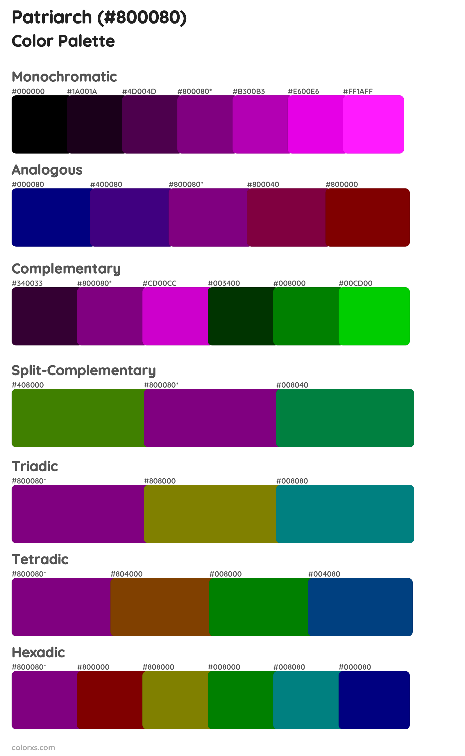 Patriarch Color Scheme Palettes