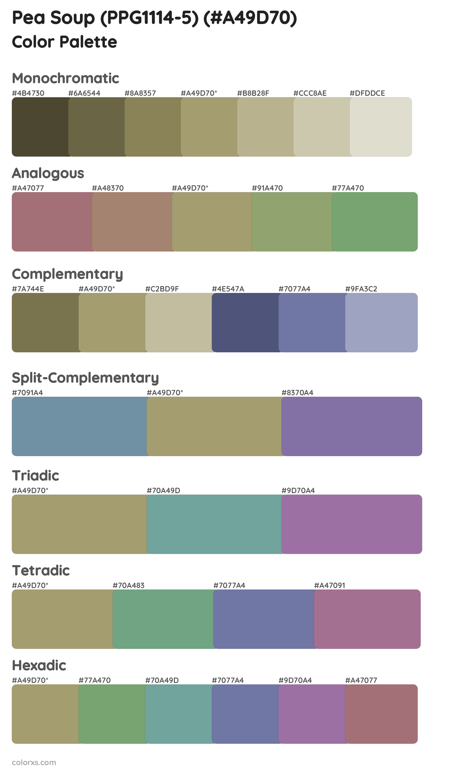 Pea Soup (PPG1114-5) Color Scheme Palettes