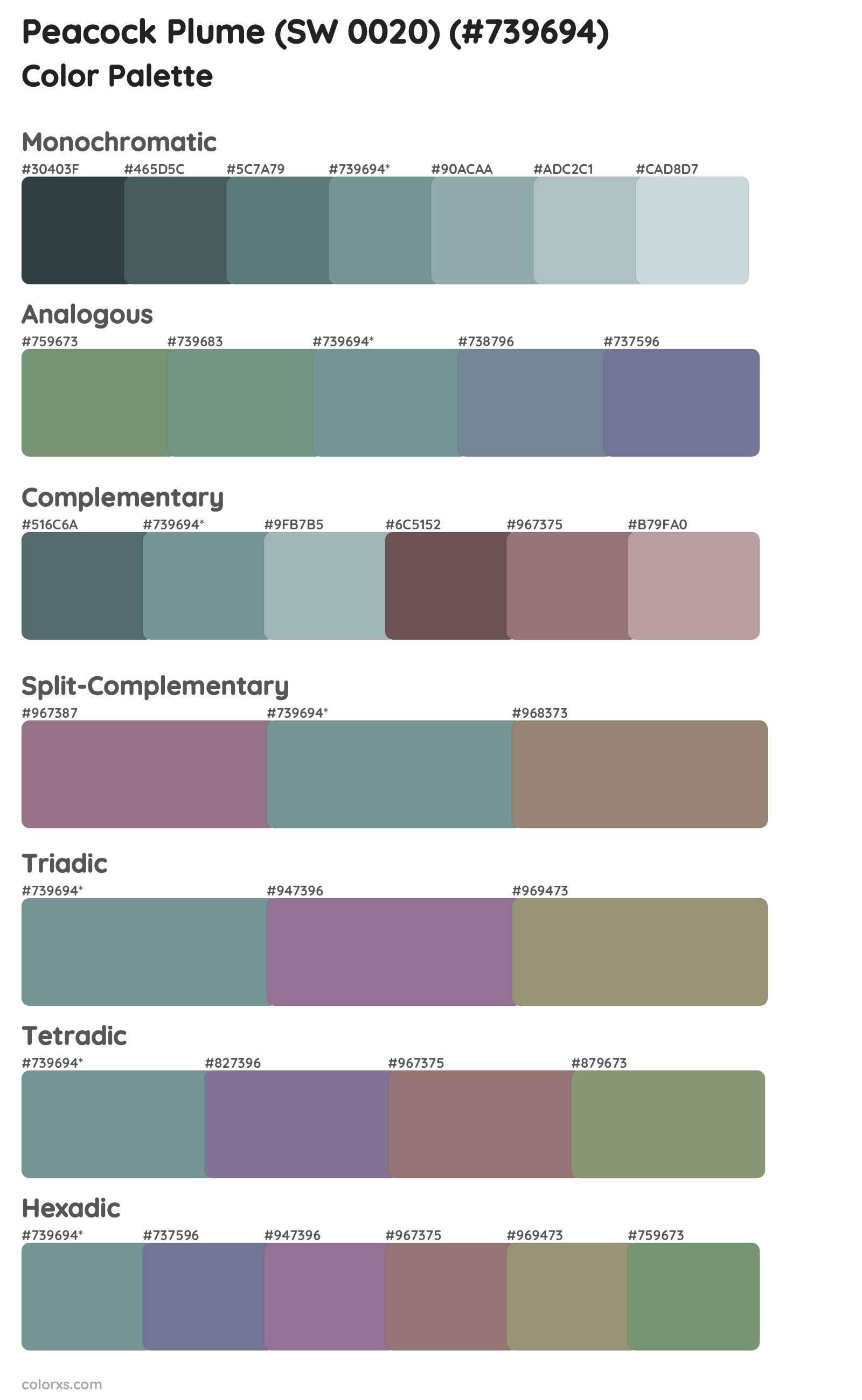 Peacock Plume (SW 0020) Color Scheme Palettes