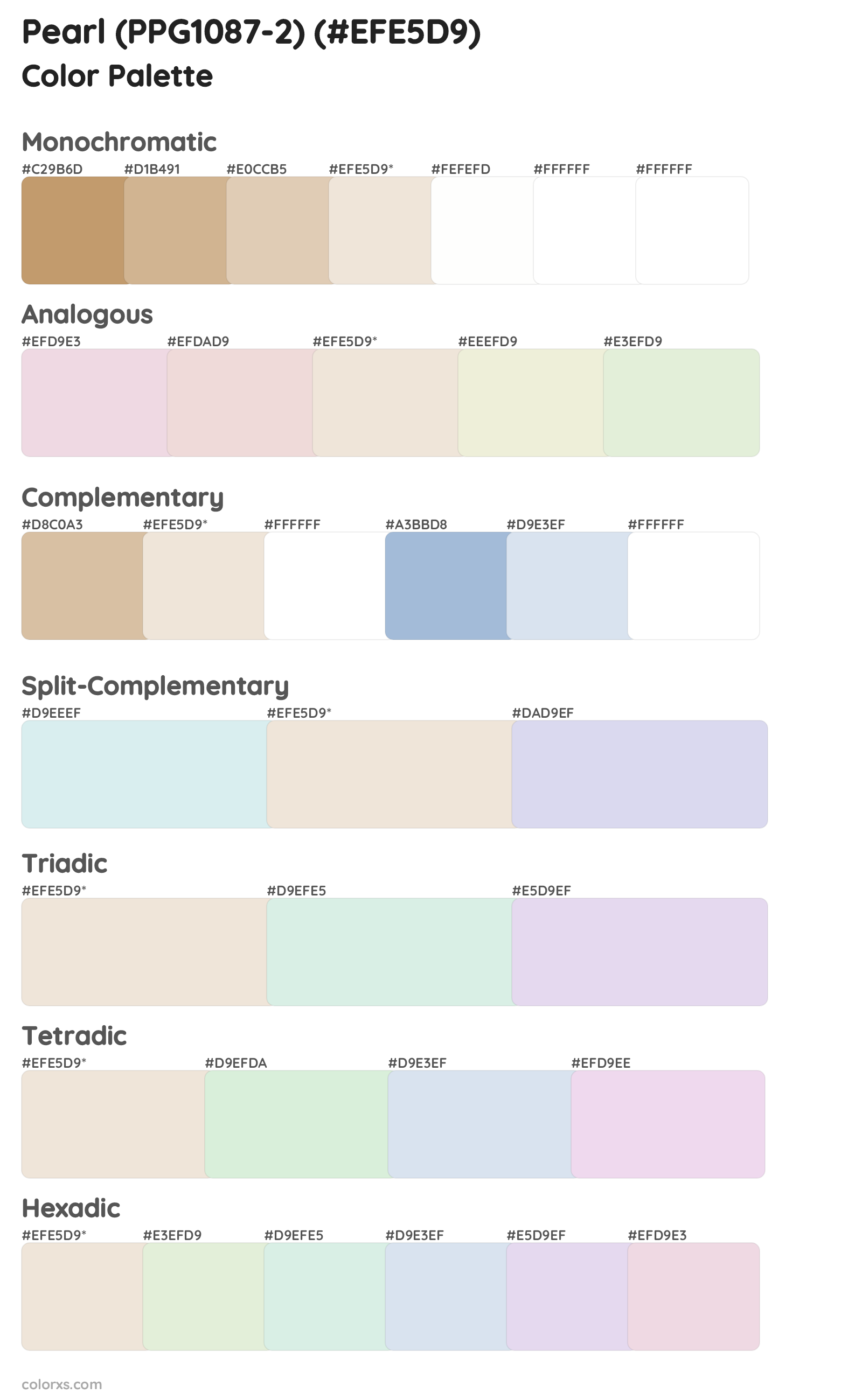 Pearl (PPG1087-2) Color Scheme Palettes