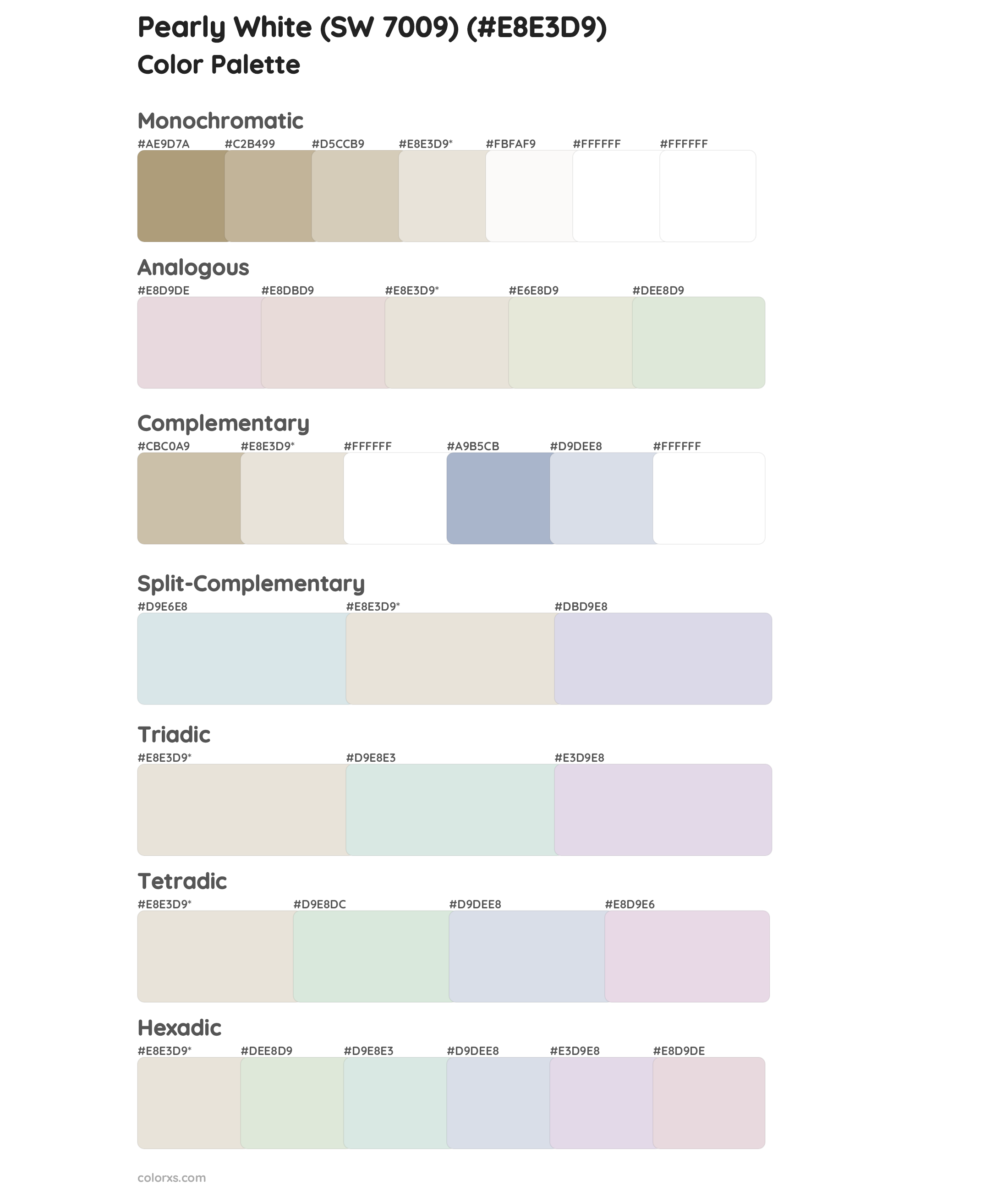 Pearly White (SW 7009) Color Scheme Palettes