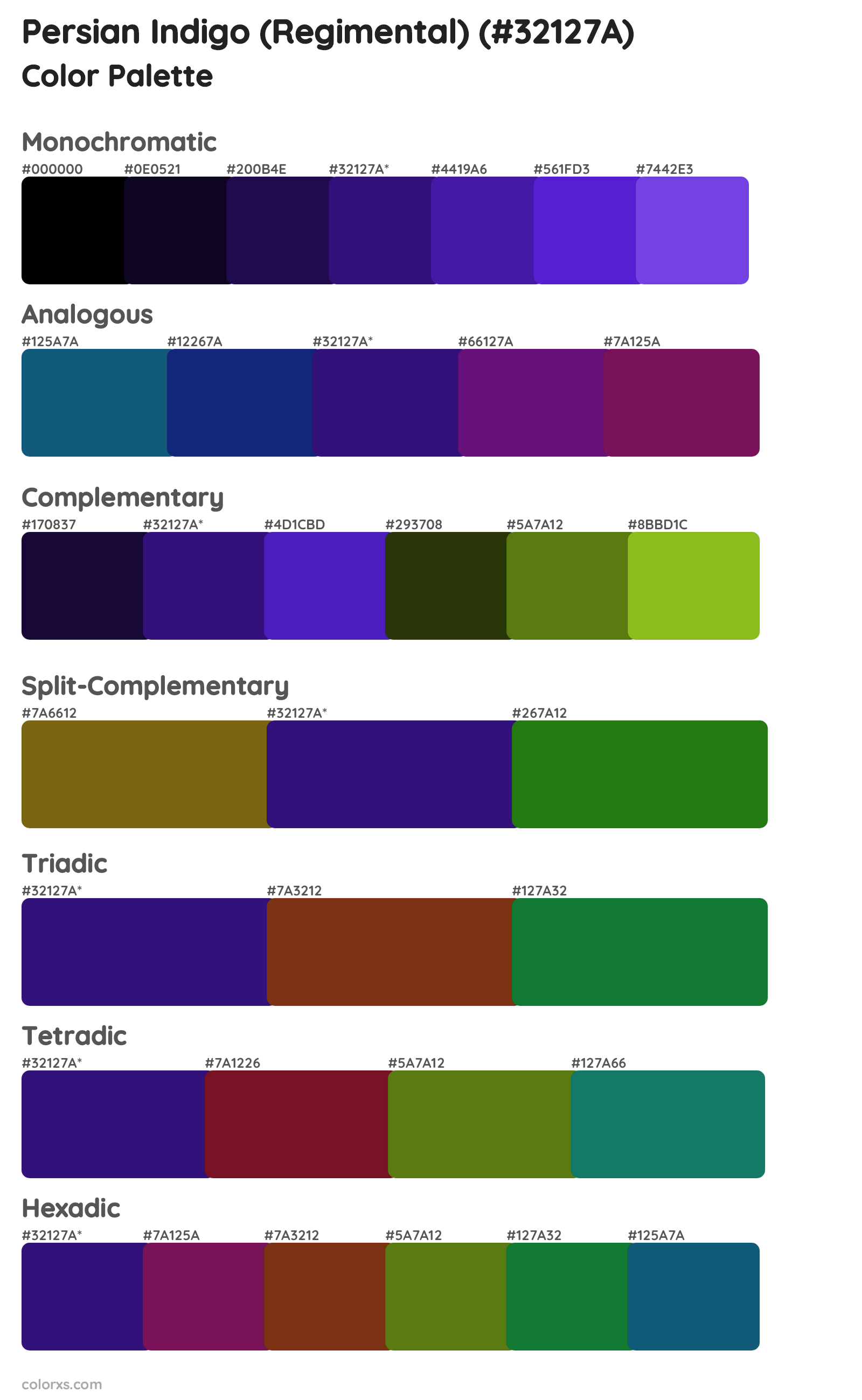 Persian Indigo (Regimental) Color Scheme Palettes