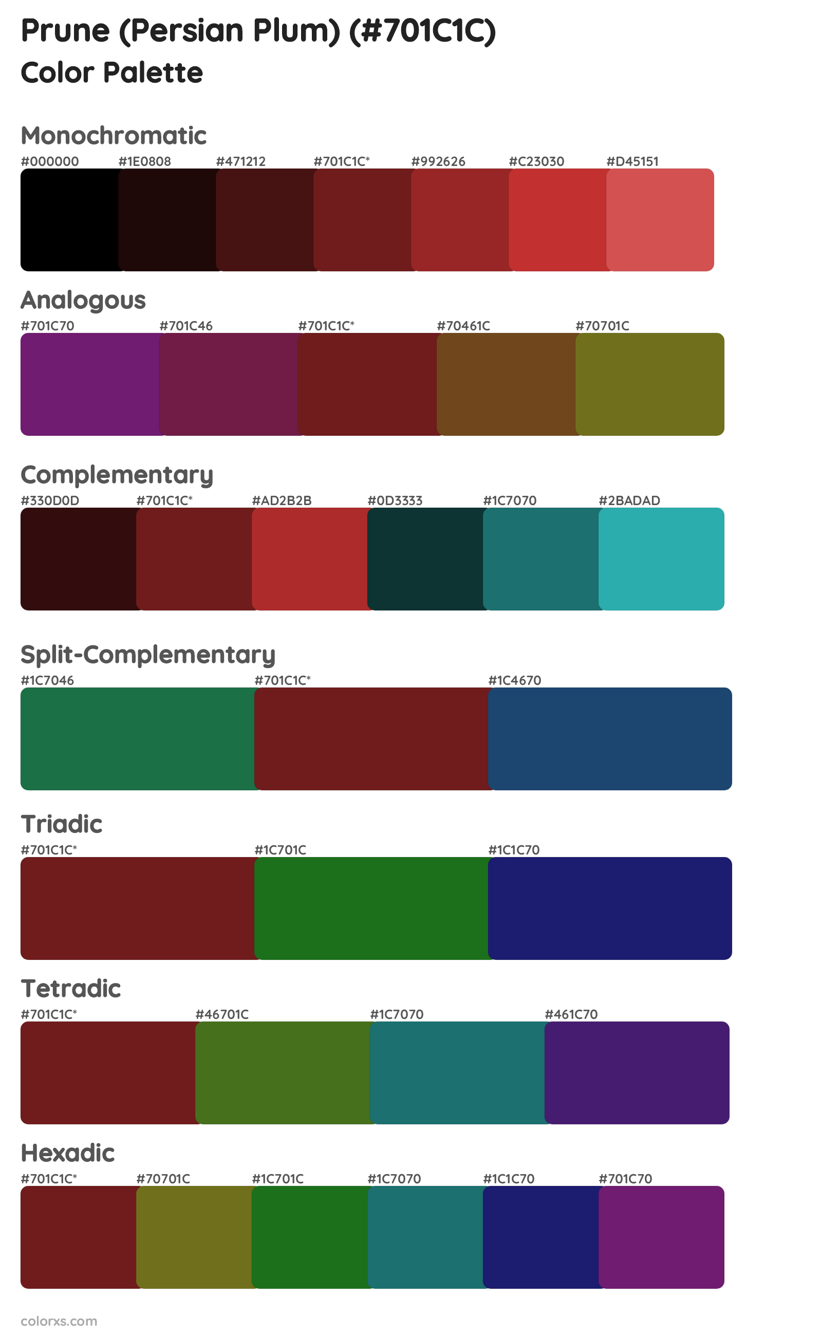 Prune (Persian Plum) Color Scheme Palettes