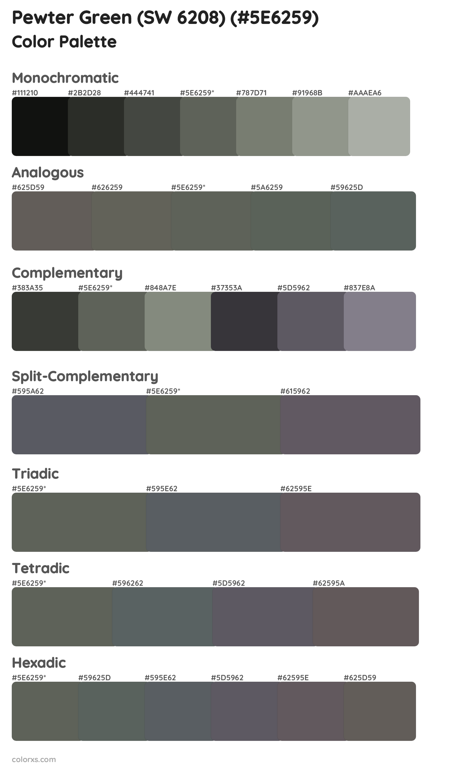 Pewter Green (SW 6208) Color Scheme Palettes