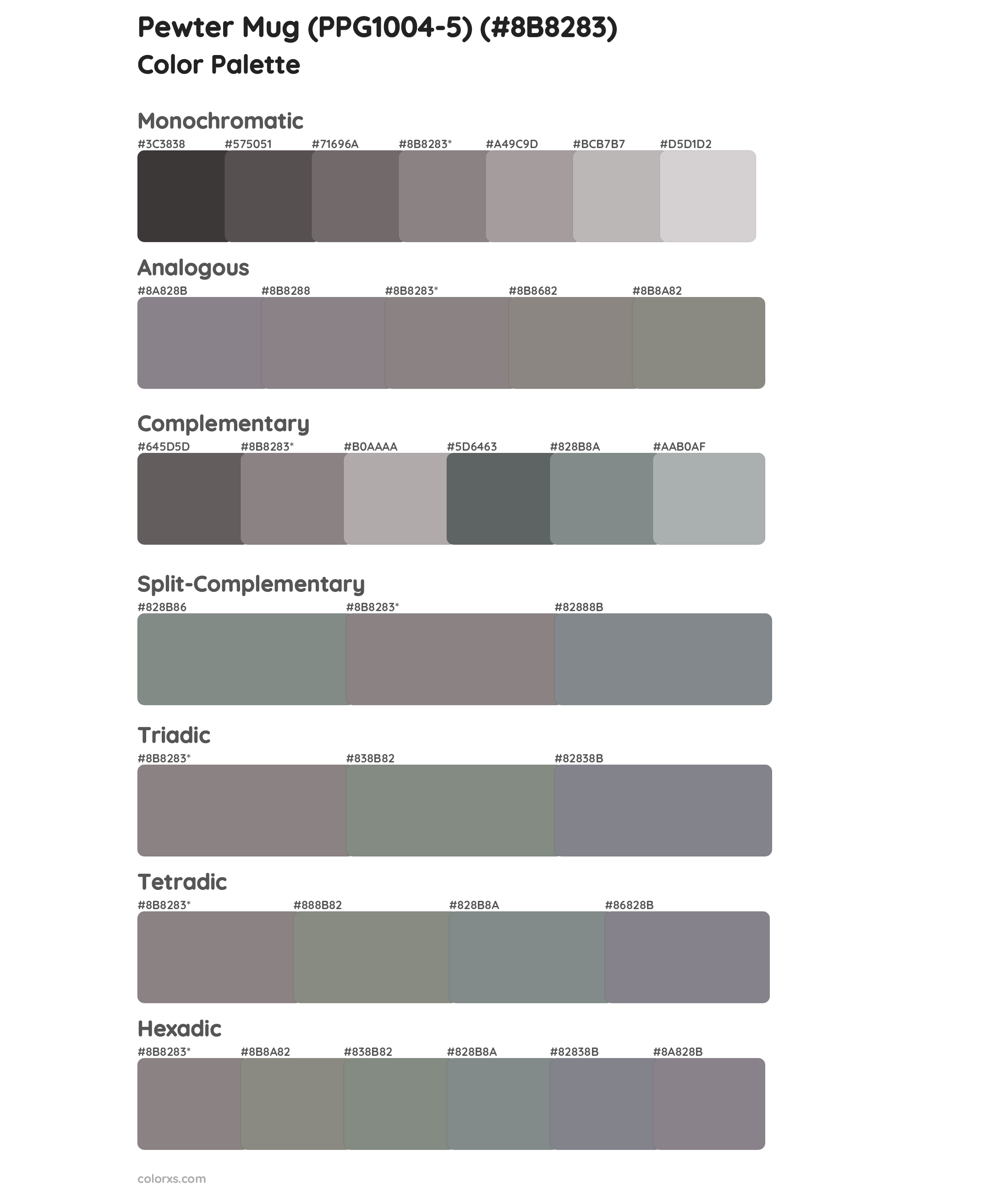 Pewter Mug (PPG1004-5) Color Scheme Palettes