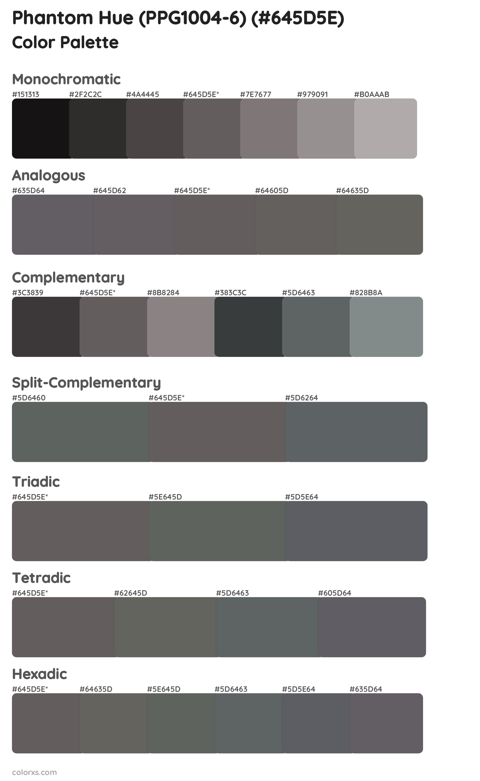 Phantom Hue (PPG1004-6) Color Scheme Palettes