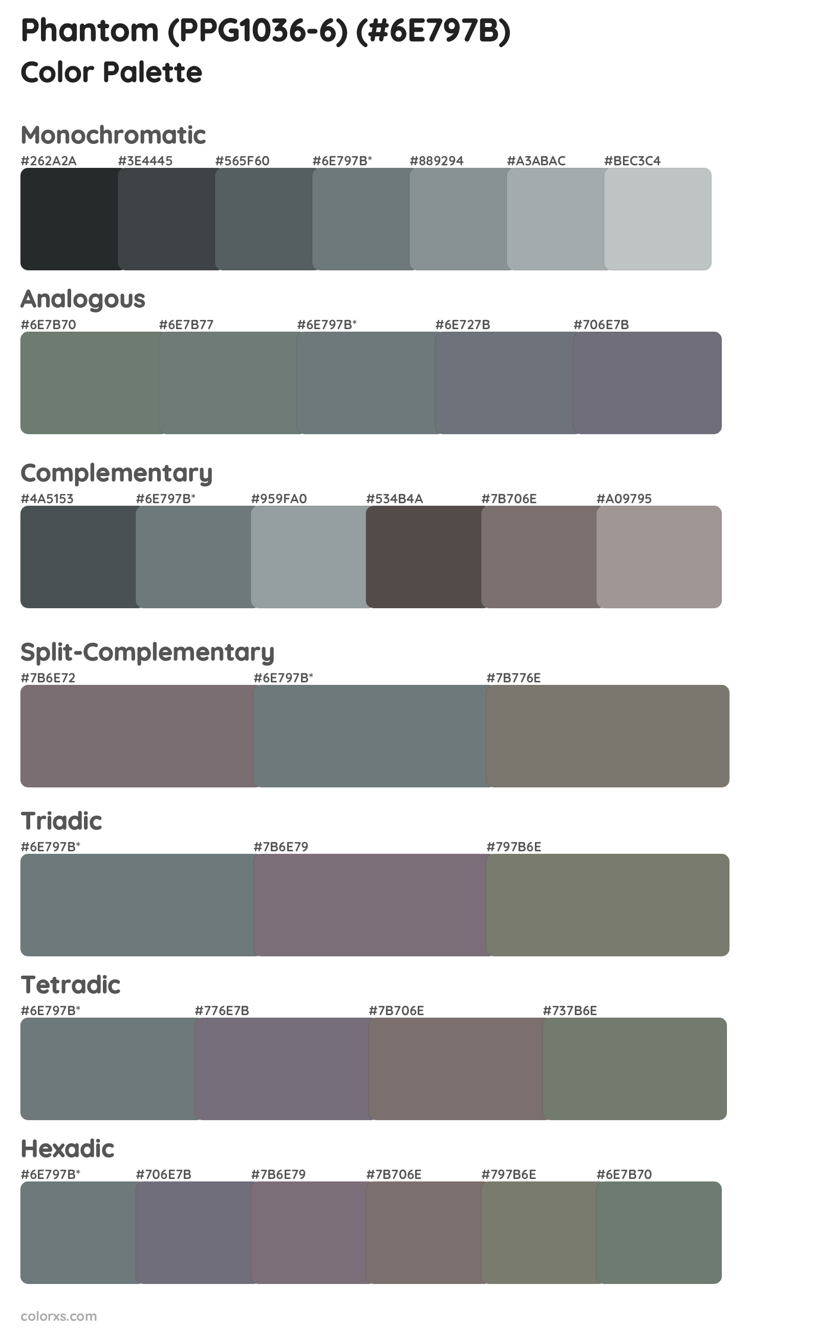 Phantom (PPG1036-6) Color Scheme Palettes