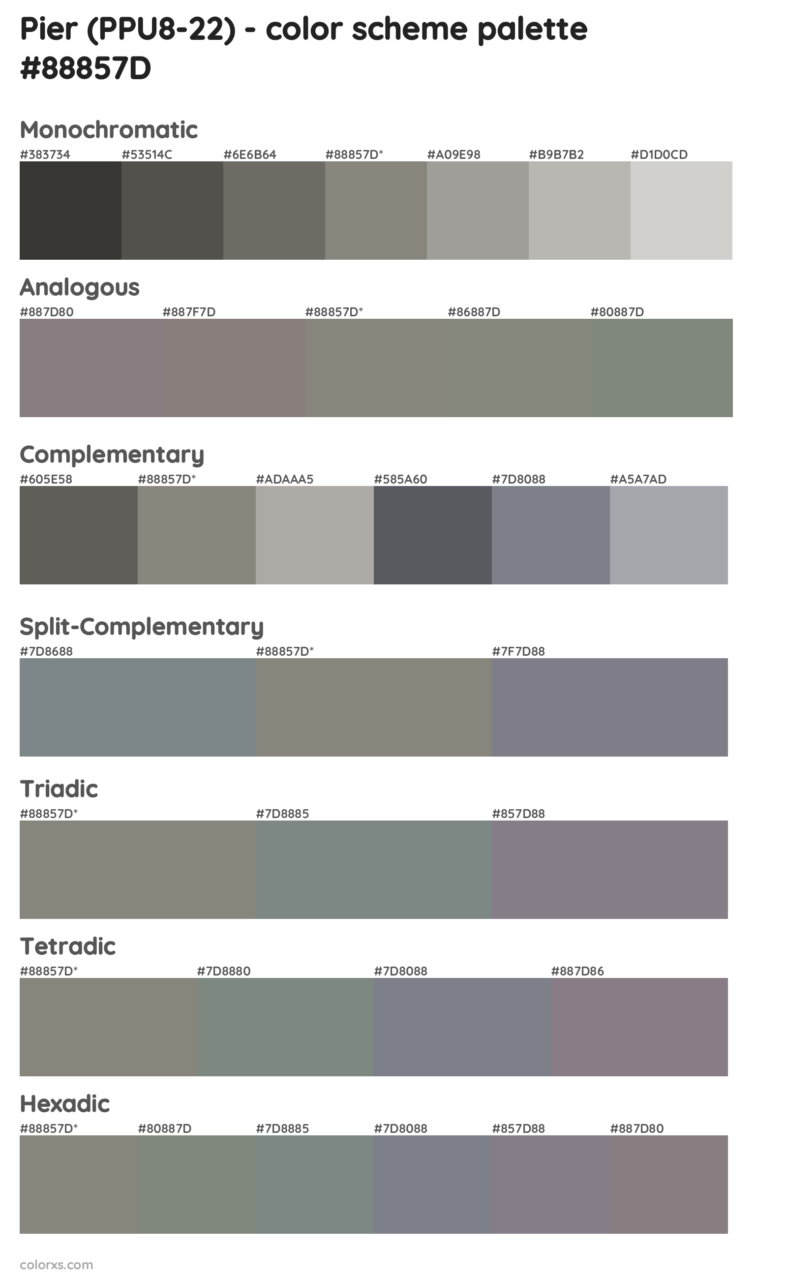 Pier (PPU8-22) Color Scheme Palettes