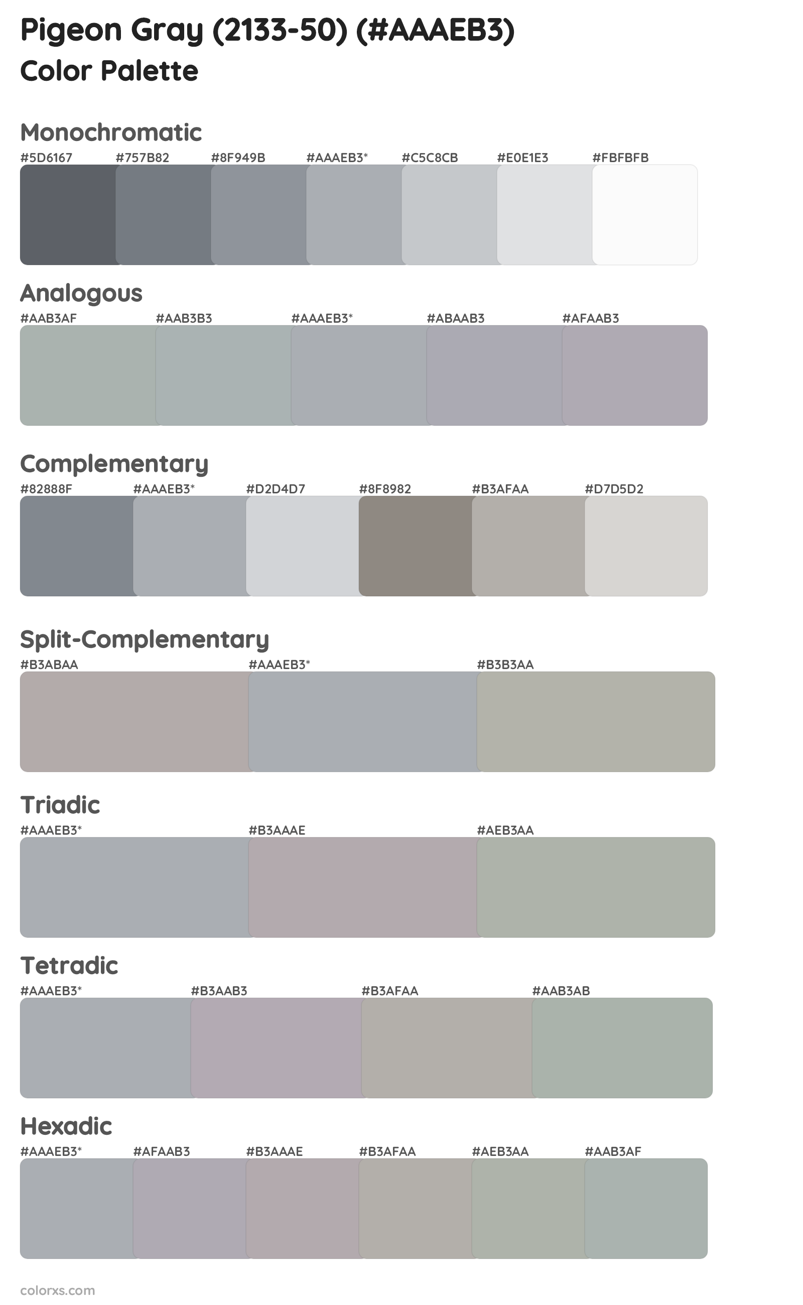 Pigeon Gray (2133-50) Color Scheme Palettes