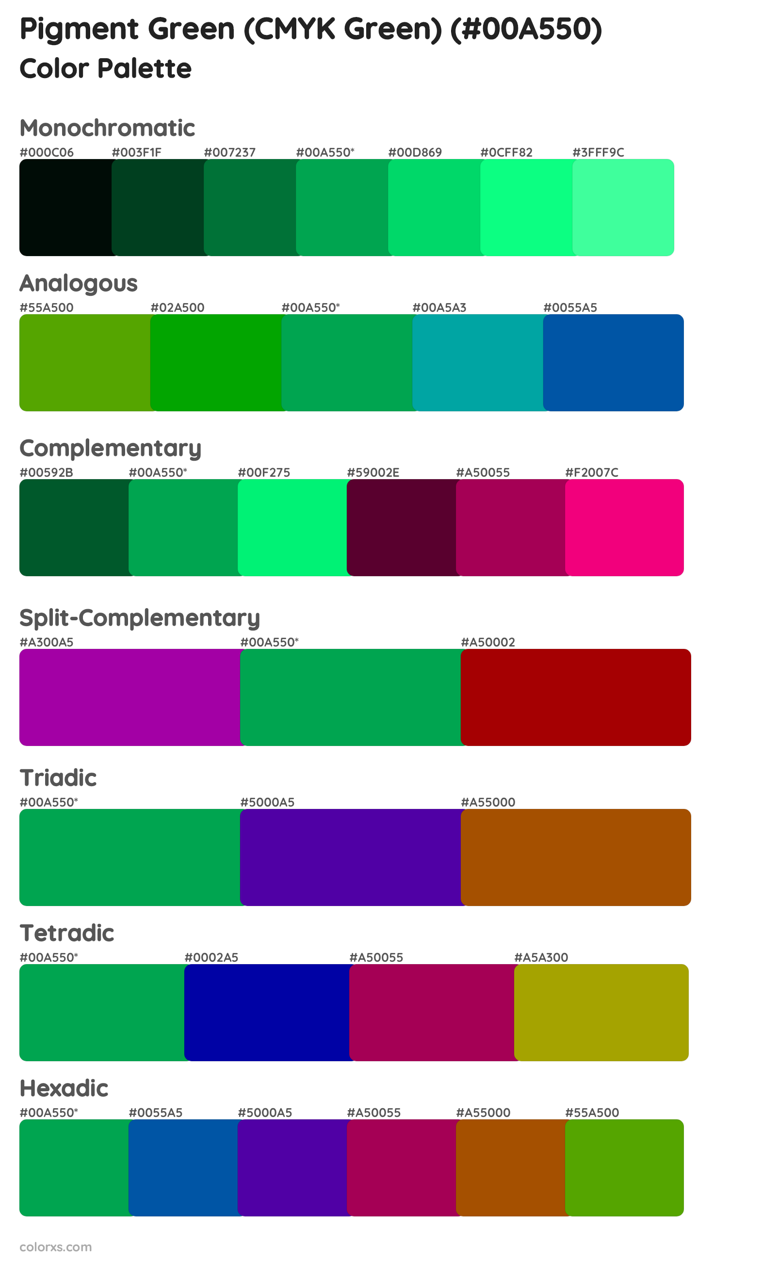 Pigment Green (CMYK Green) Color Scheme Palettes