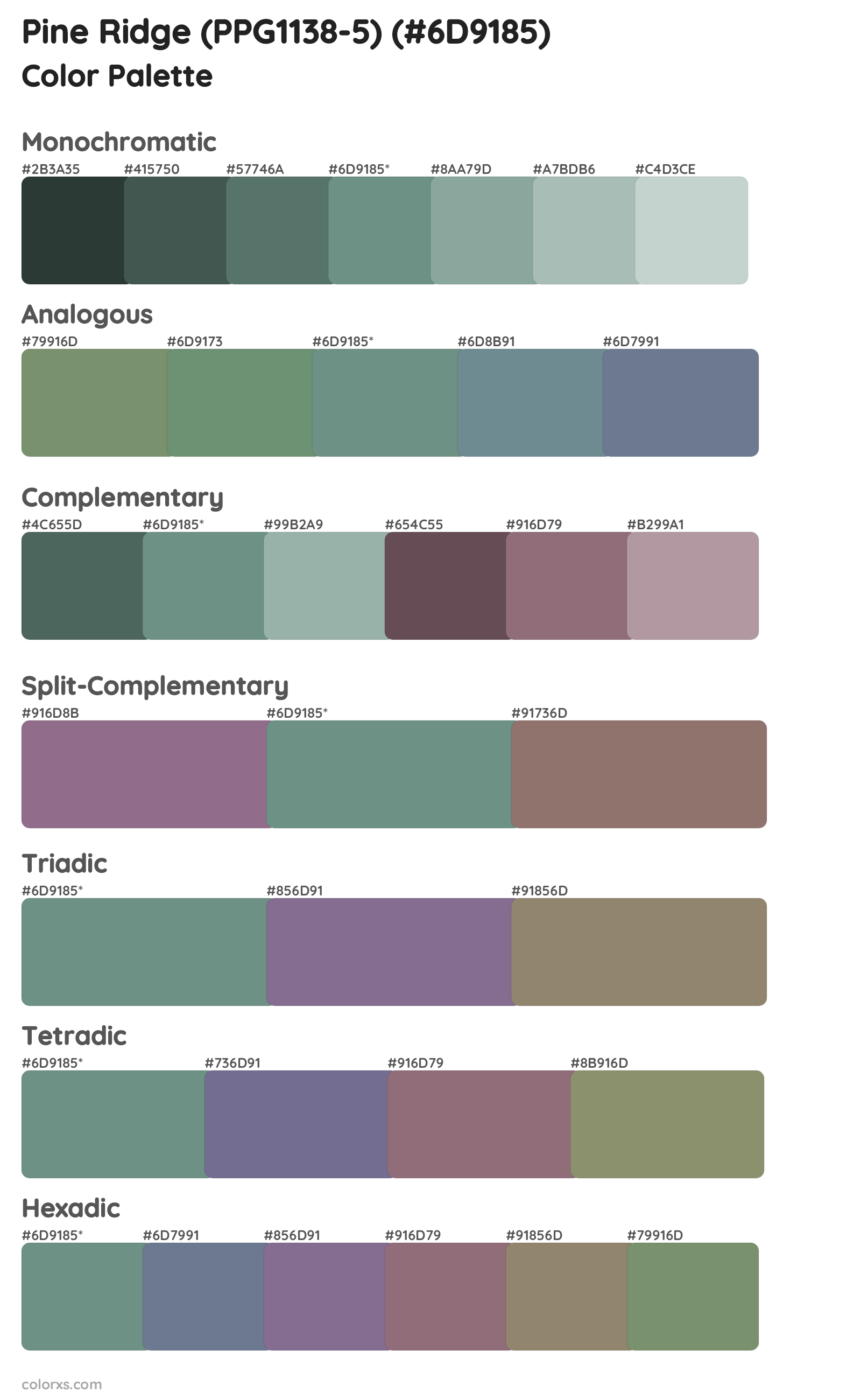 Pine Ridge (PPG1138-5) Color Scheme Palettes