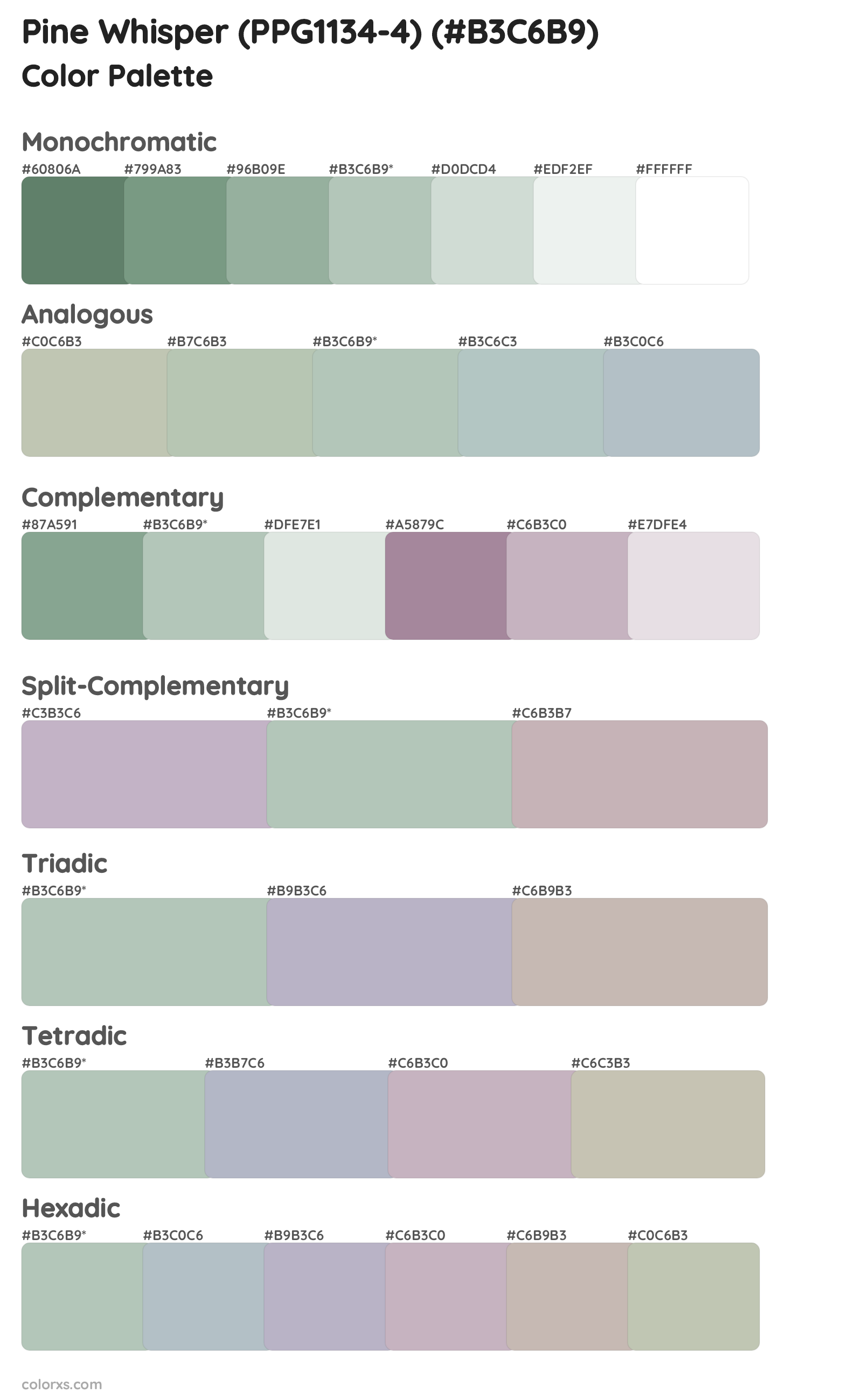 Pine Whisper (PPG1134-4) Color Scheme Palettes