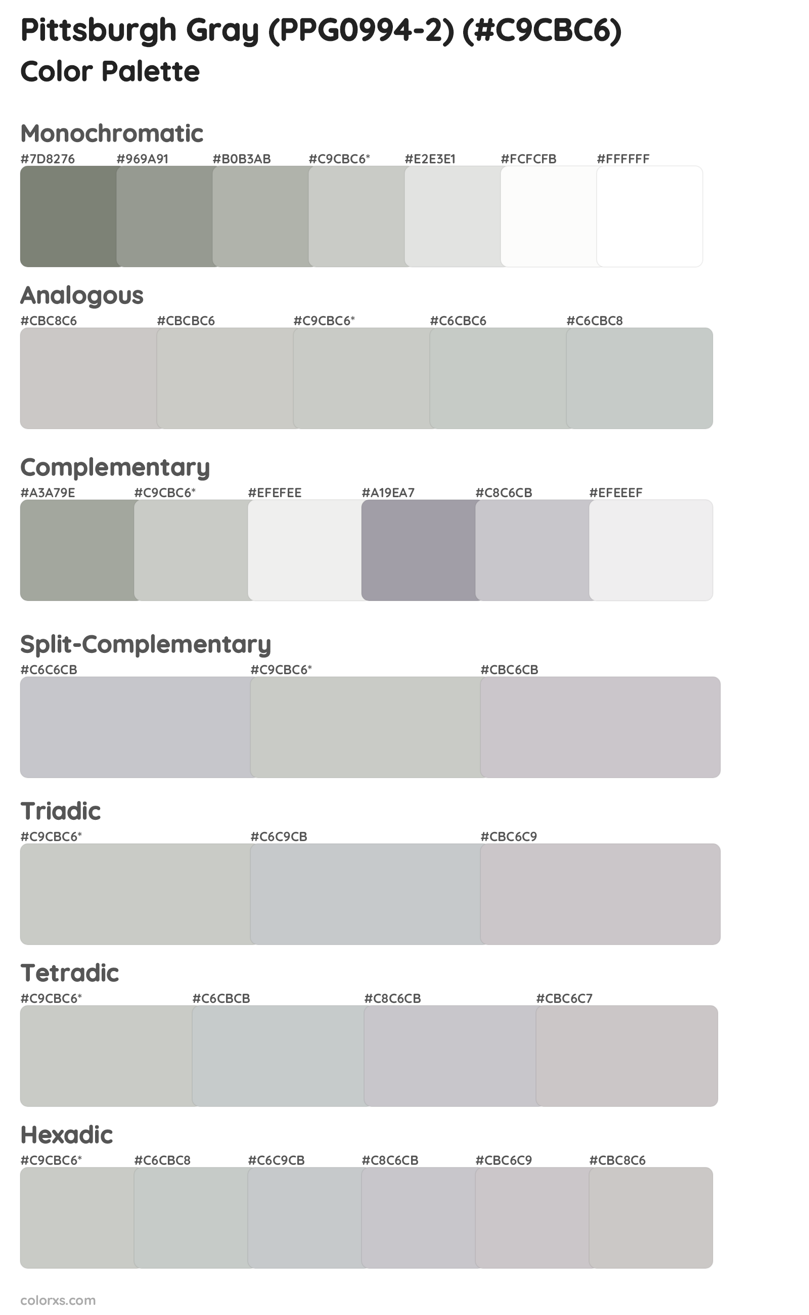 Pittsburgh Gray (PPG0994-2) Color Scheme Palettes