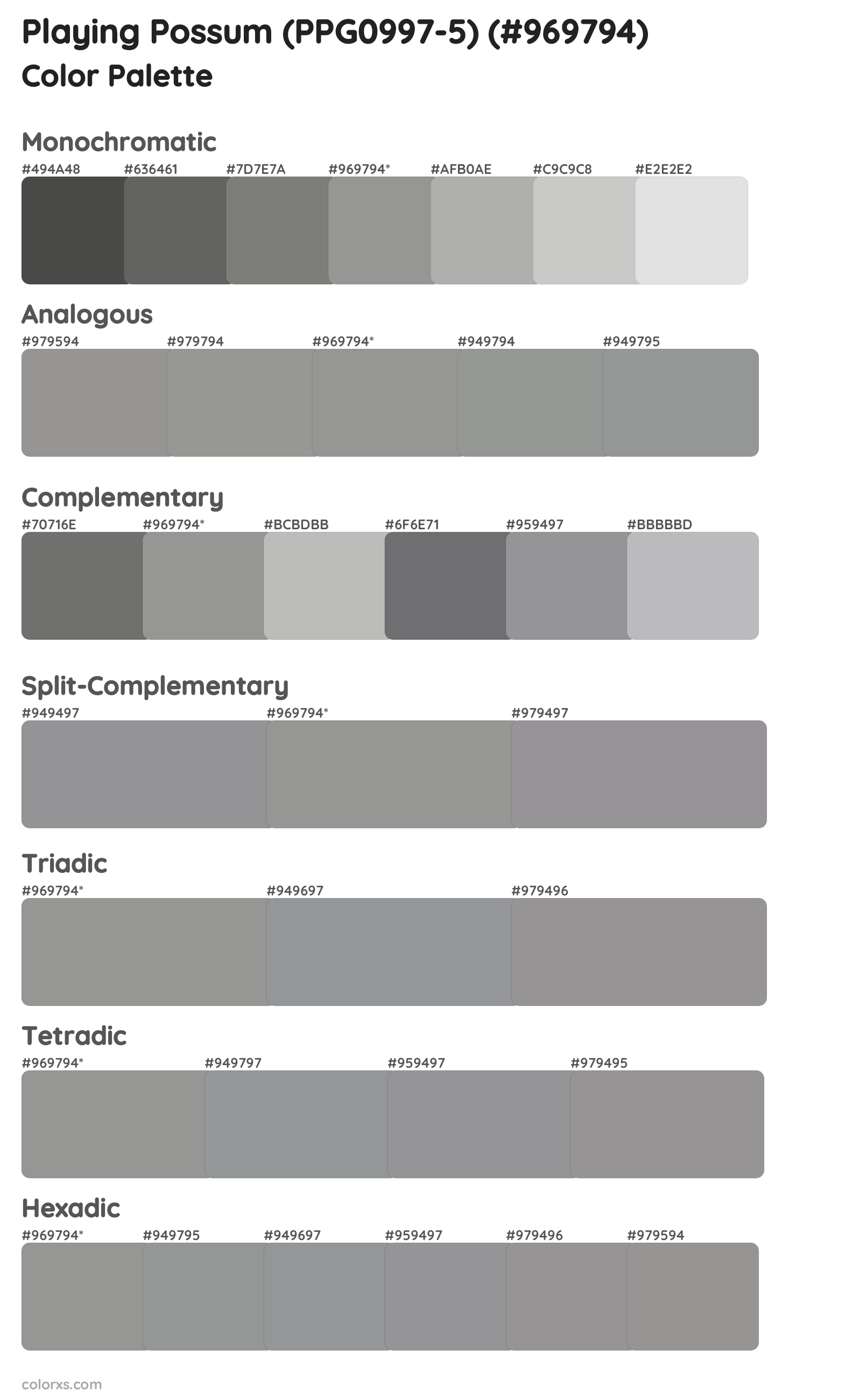 Playing Possum (PPG0997-5) Color Scheme Palettes