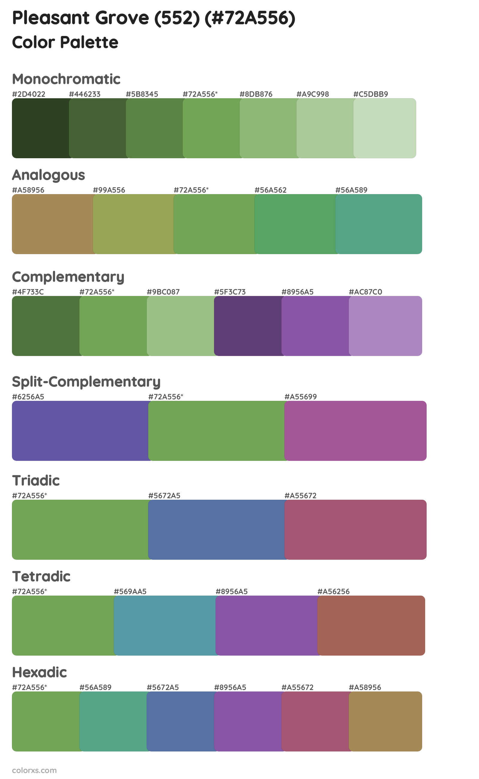 Pleasant Grove (552) Color Scheme Palettes