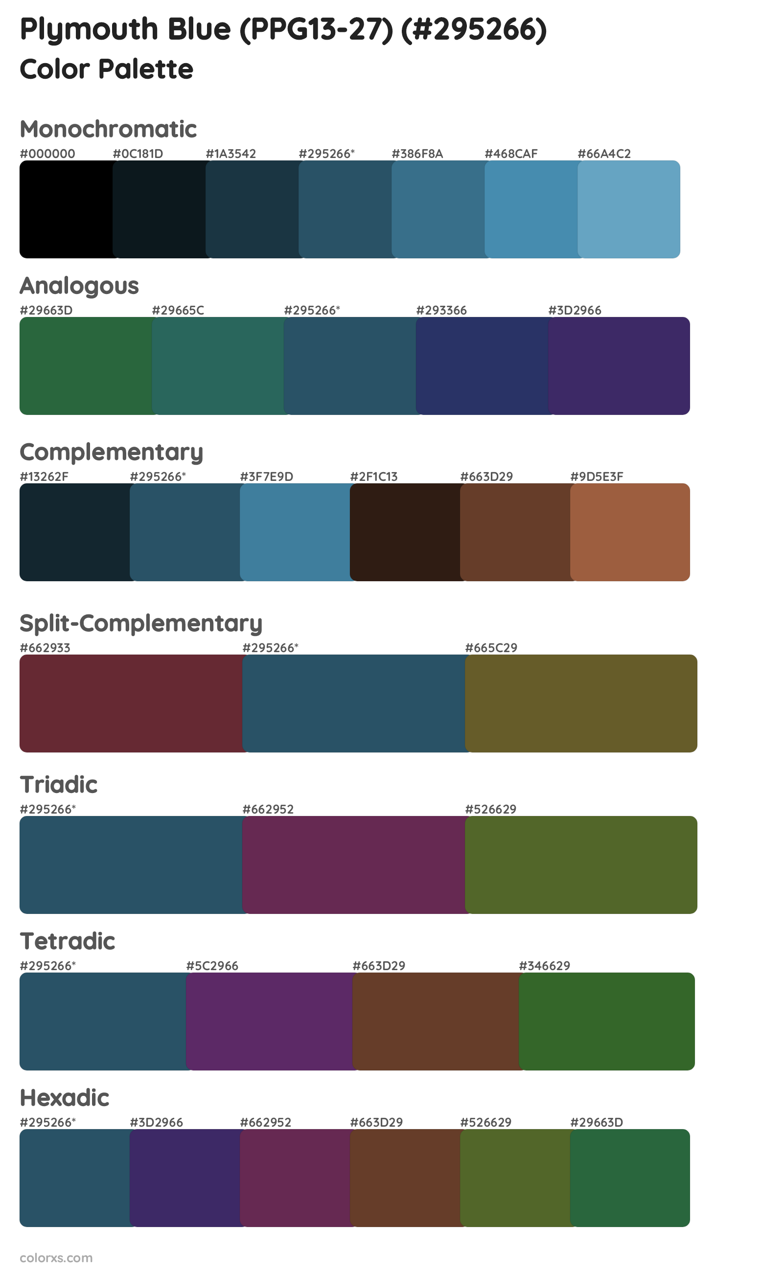 Plymouth Blue (PPG13-27) Color Scheme Palettes