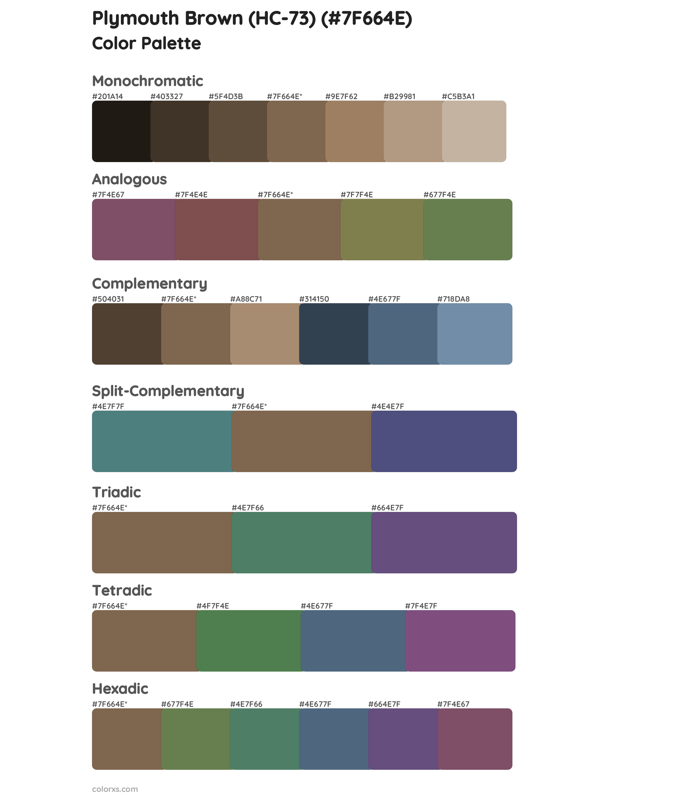 Plymouth Brown (HC-73) Color Scheme Palettes