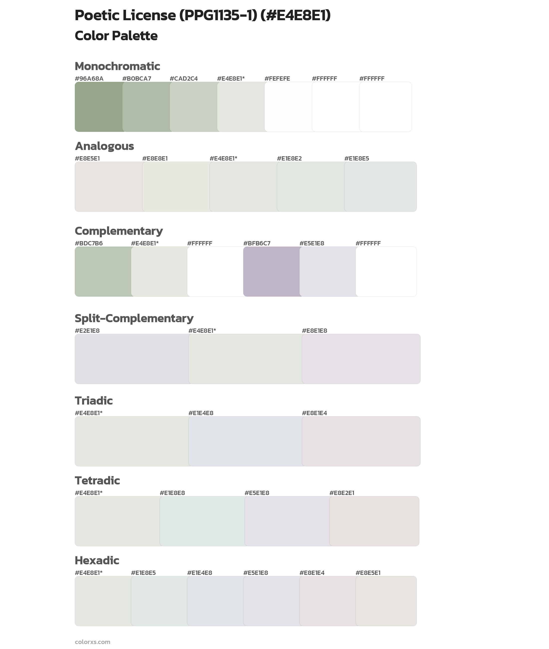 Poetic License (PPG1135-1) Color Scheme Palettes
