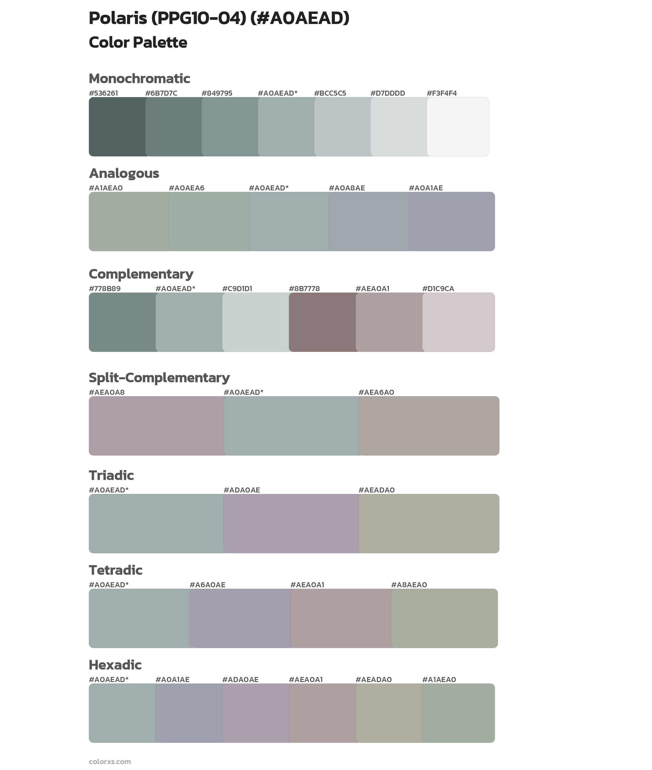 Polaris (PPG10-04) Color Scheme Palettes