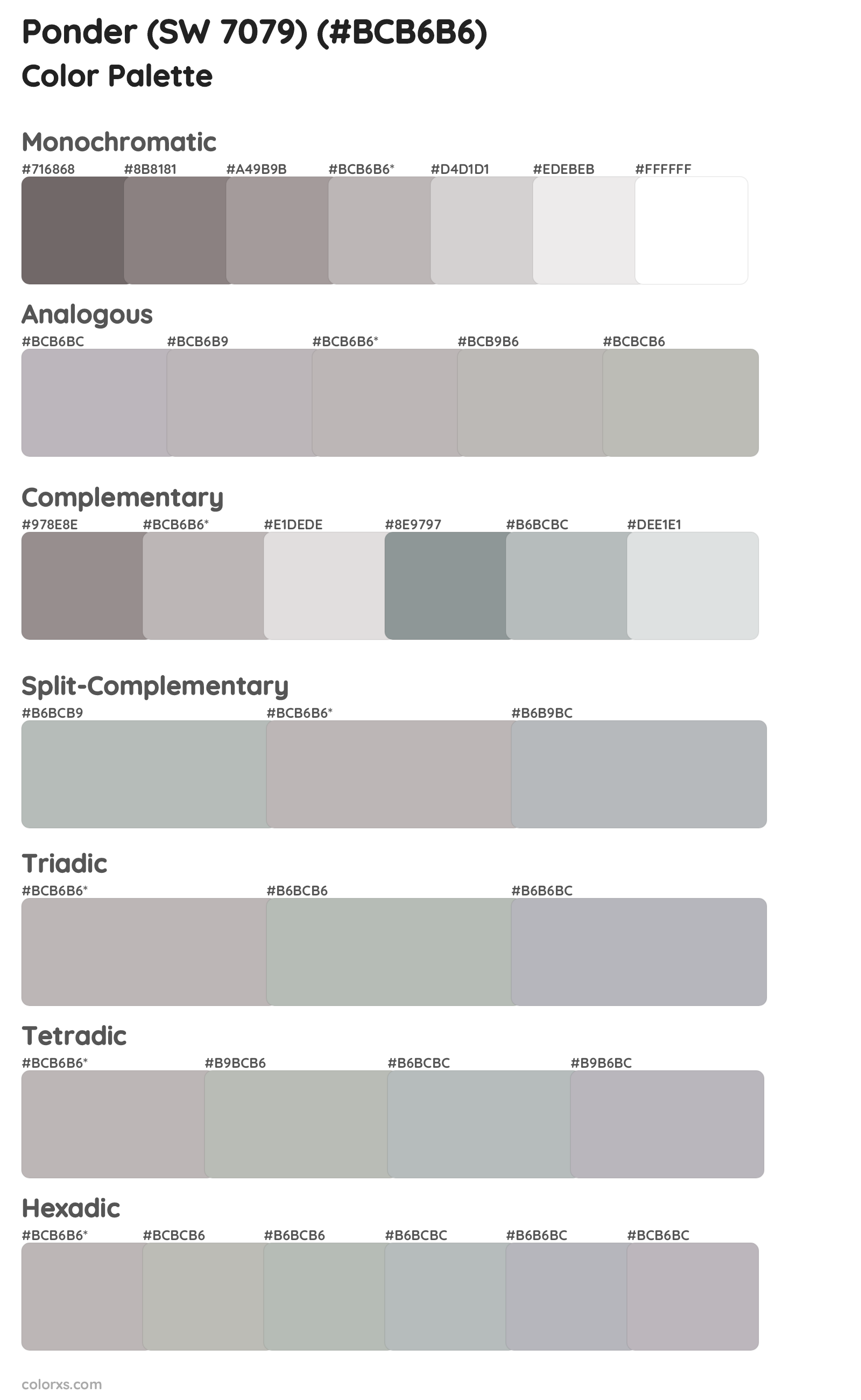 Ponder (SW 7079) Color Scheme Palettes