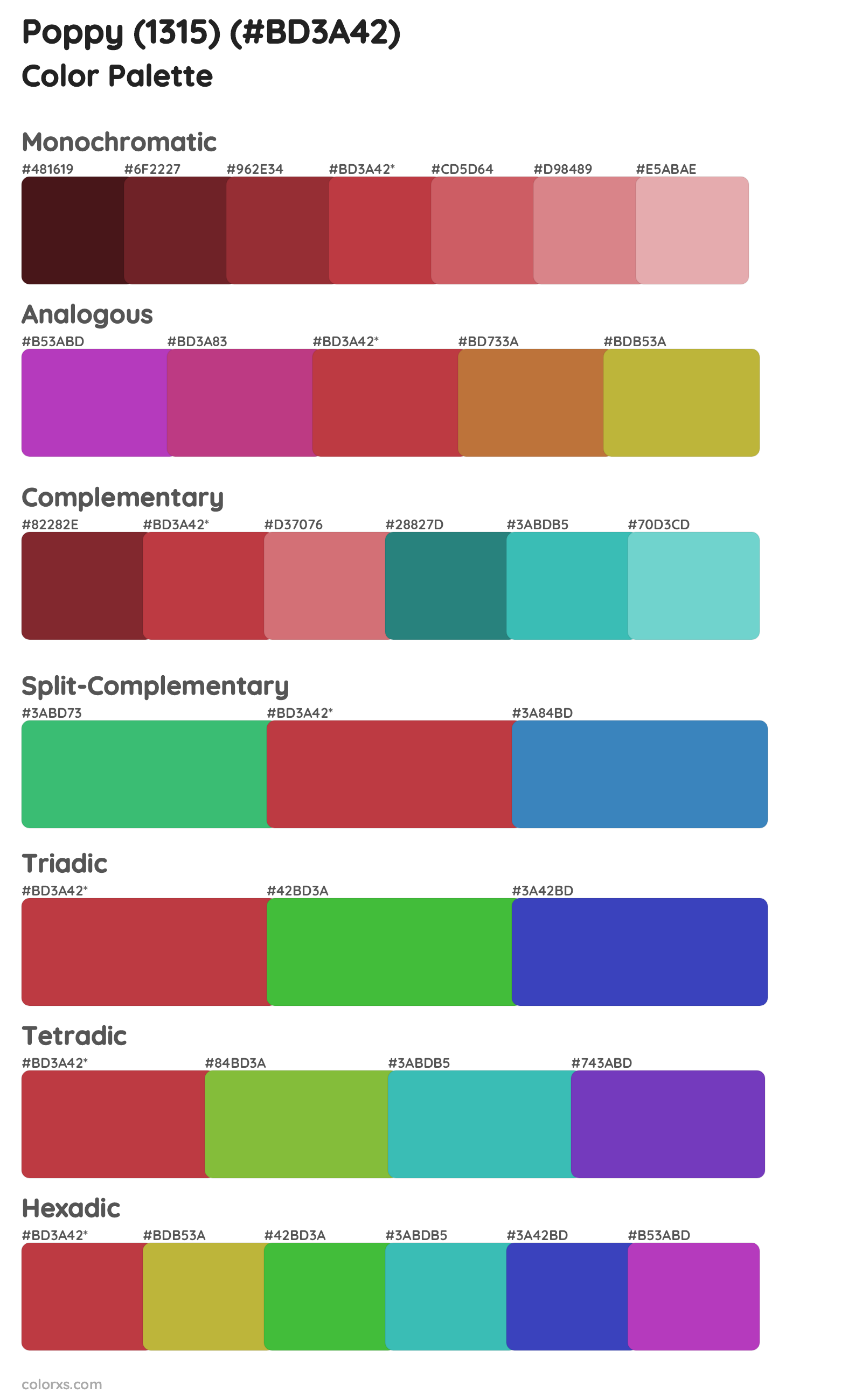 Poppy (1315) Color Scheme Palettes