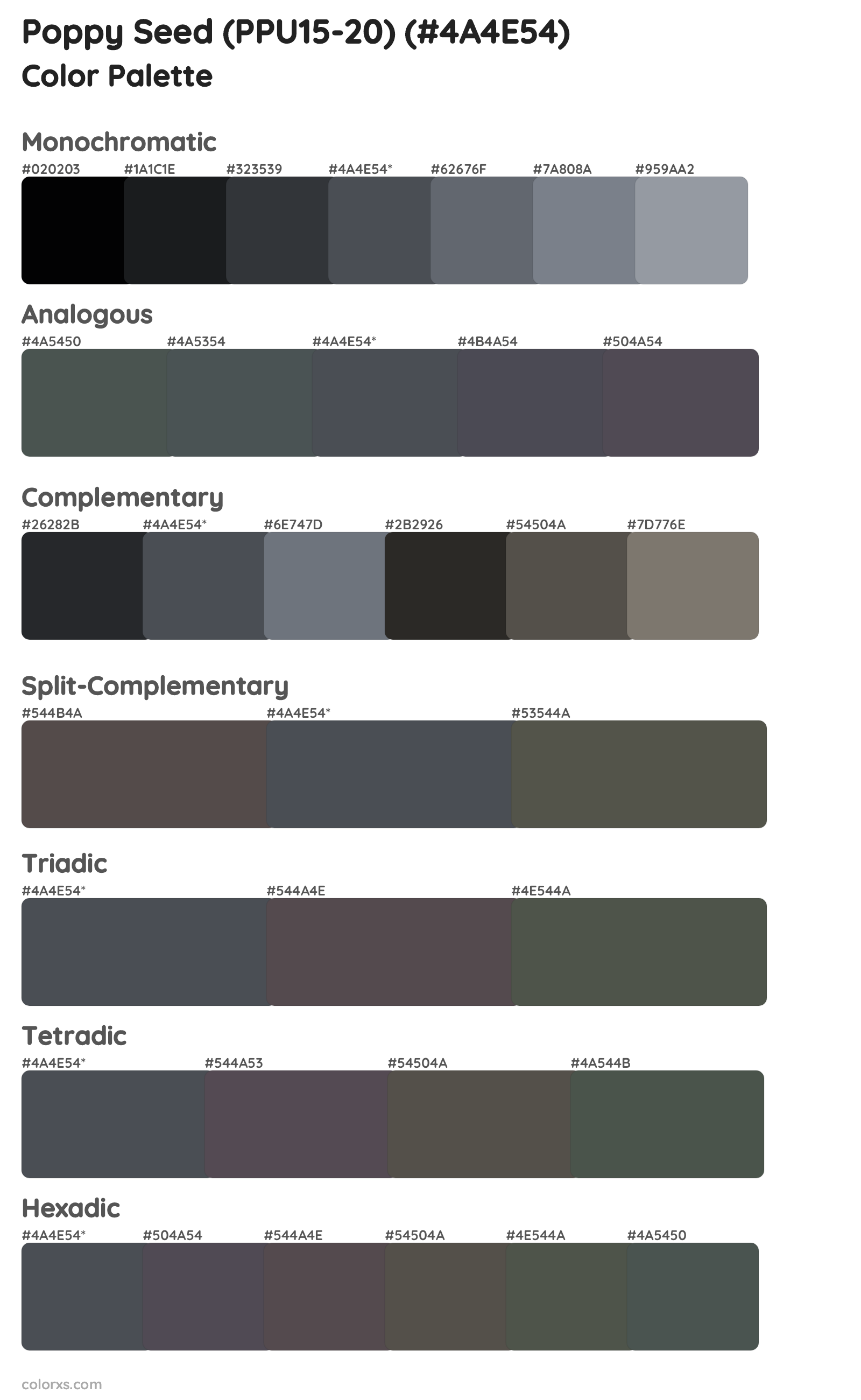 Poppy Seed (PPU15-20) Color Scheme Palettes