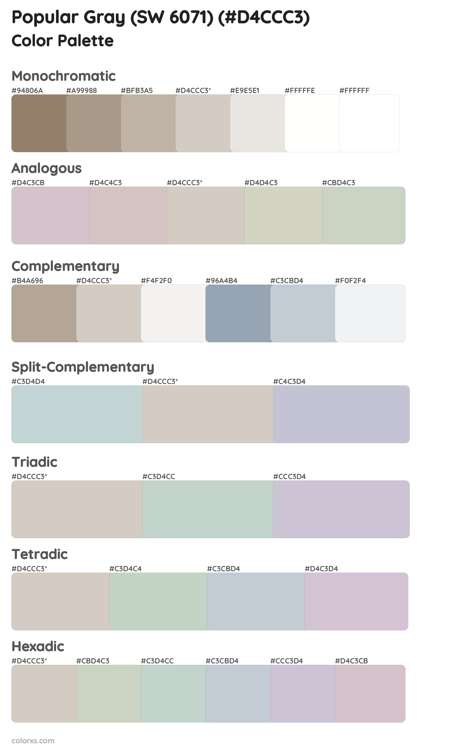 Popular Gray (SW 6071) Color Scheme Palettes