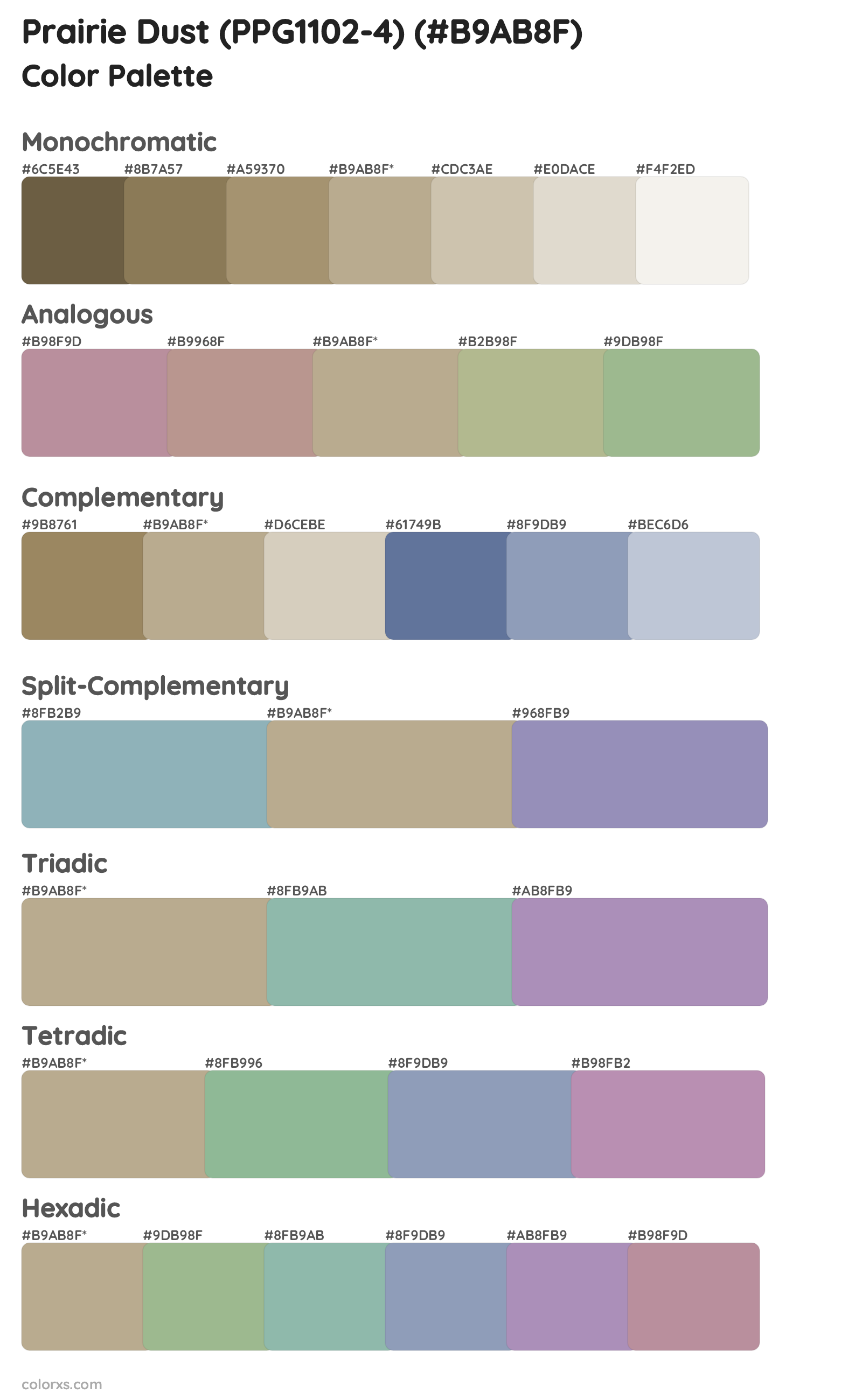 Prairie Dust (PPG1102-4) Color Scheme Palettes